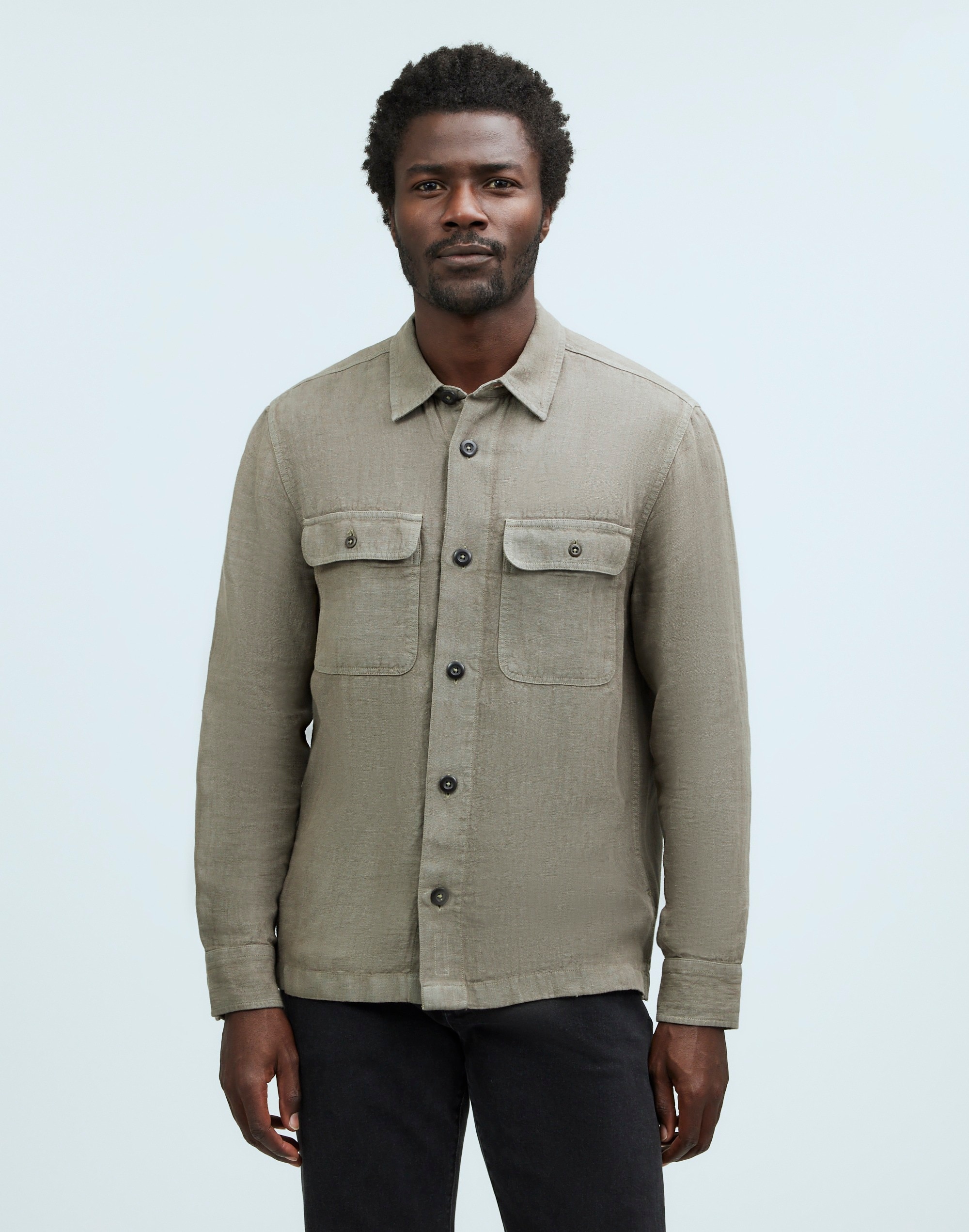 Straight Hem Work Shirt in Garment-Dyed Linen