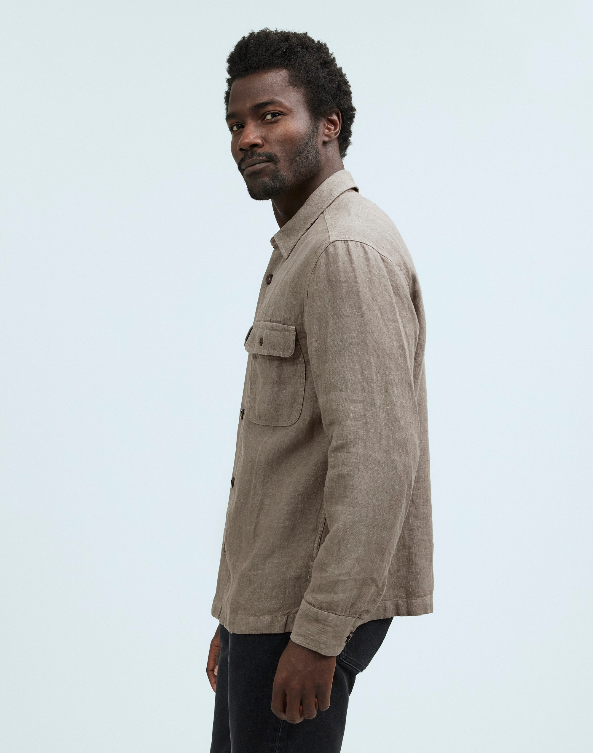 Straight Hem Work Shirt in Garment-Dyed Linen