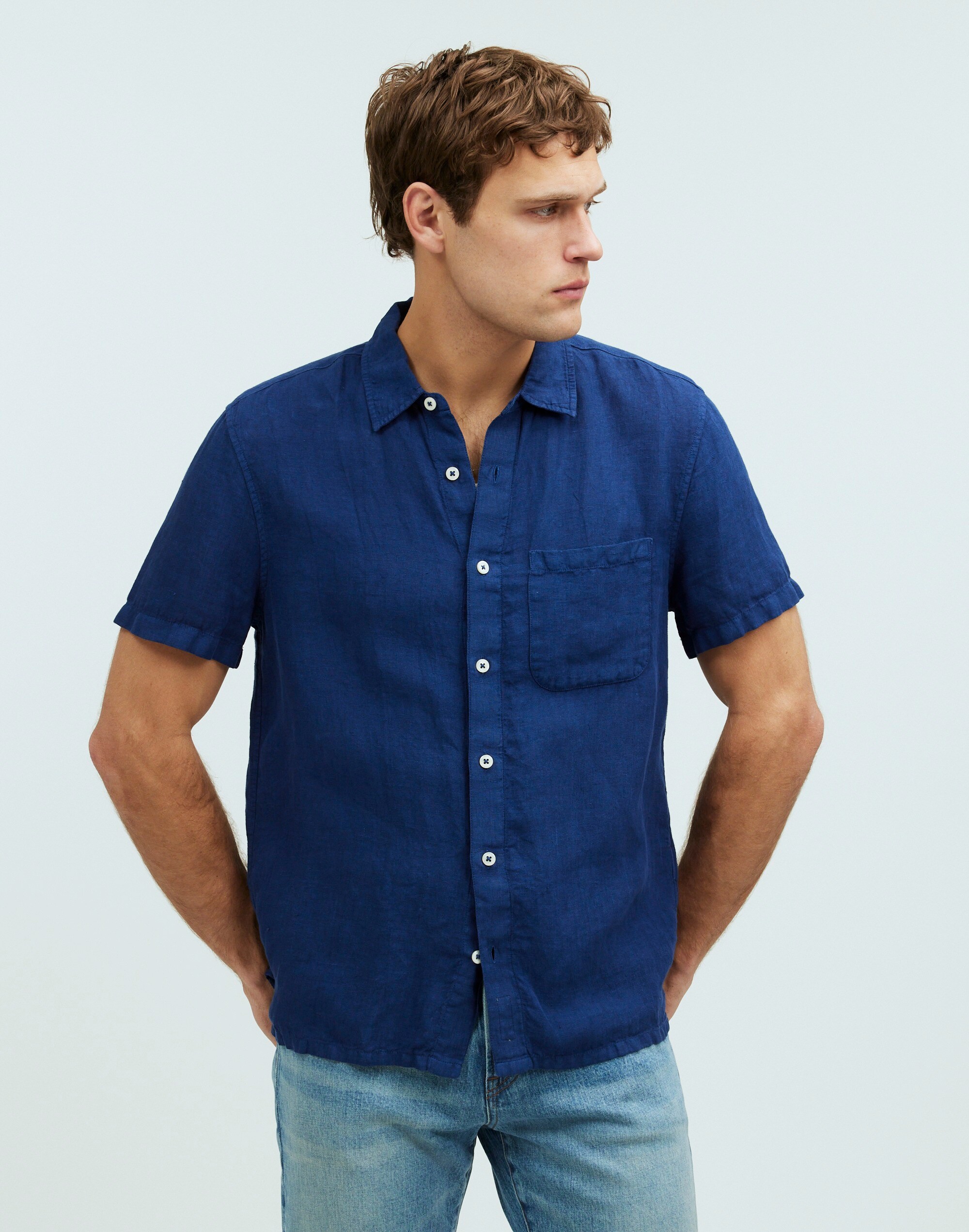 Shop Mw Easy Short-sleeve Shirt In Dark Blue Wash