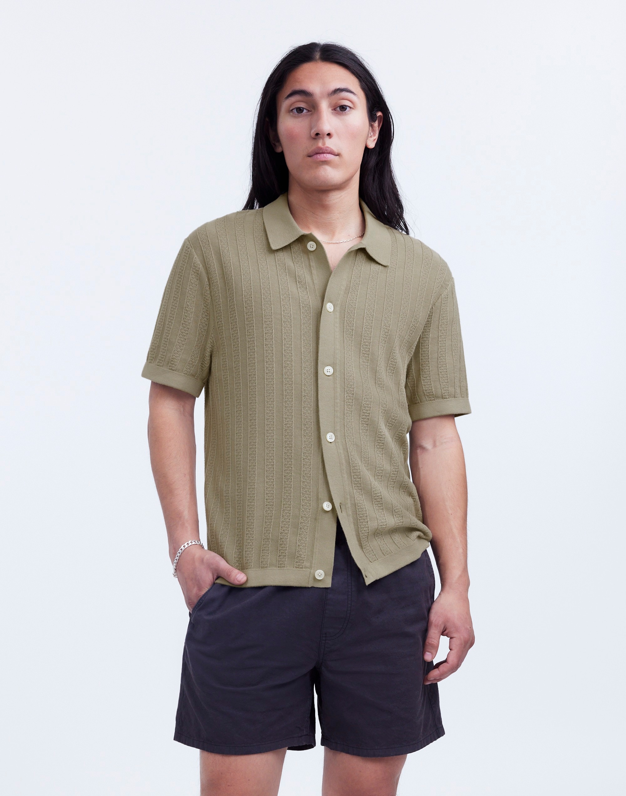 Mw Button-up Sweater Polo In Sagebrush