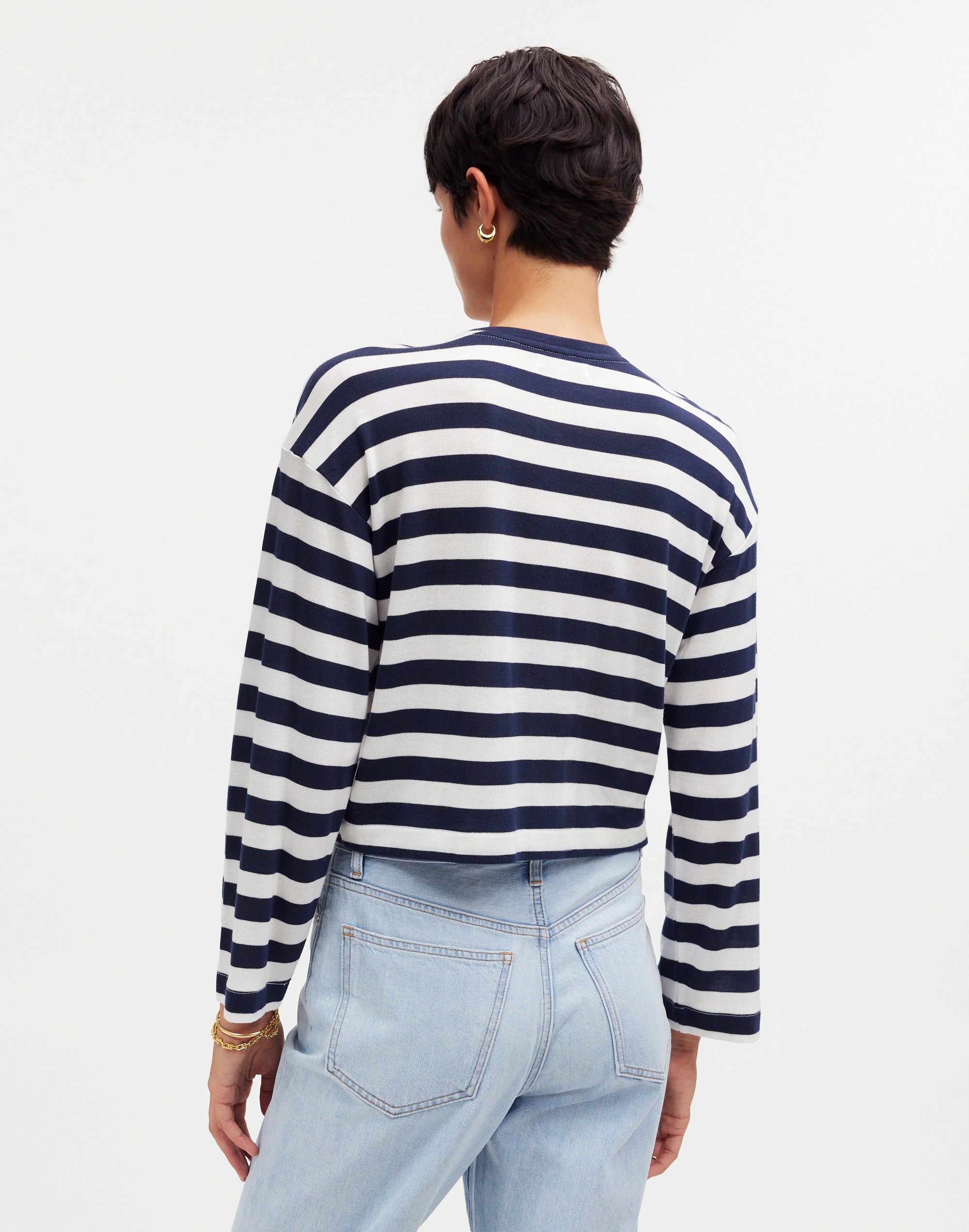 Drop-Shoulder Pullover Crop Tee in Stripe