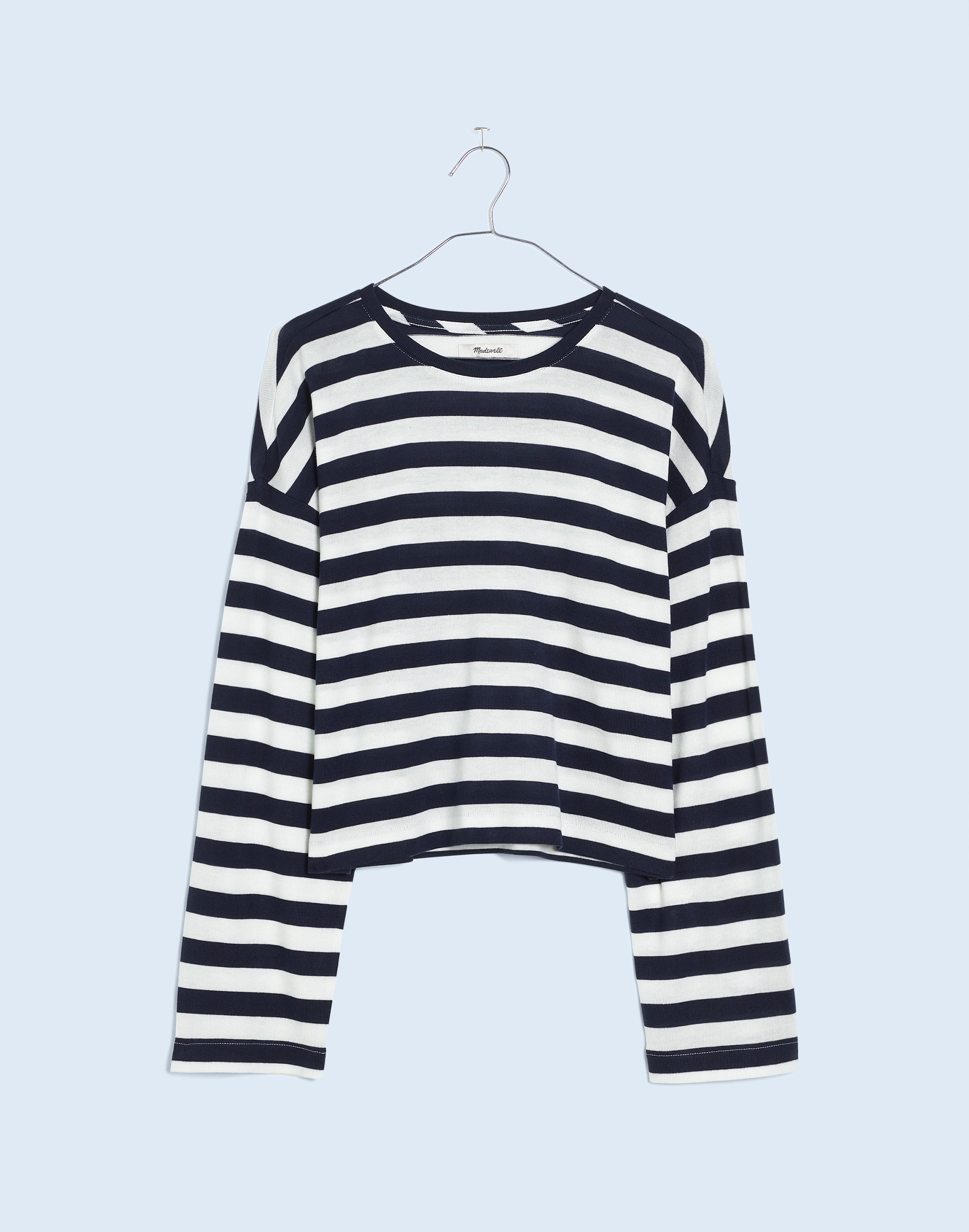 Drop-Shoulder Pullover Crop Tee in Stripe