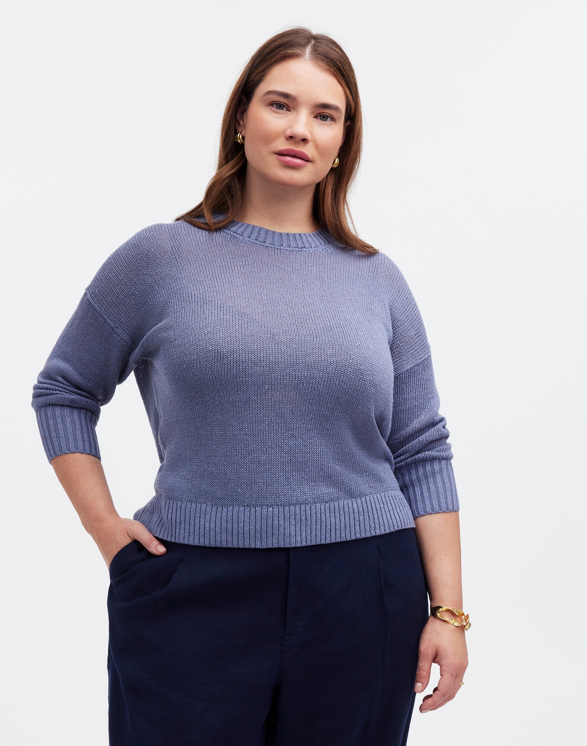 Plus Linen Drop-Shoulder Sweater