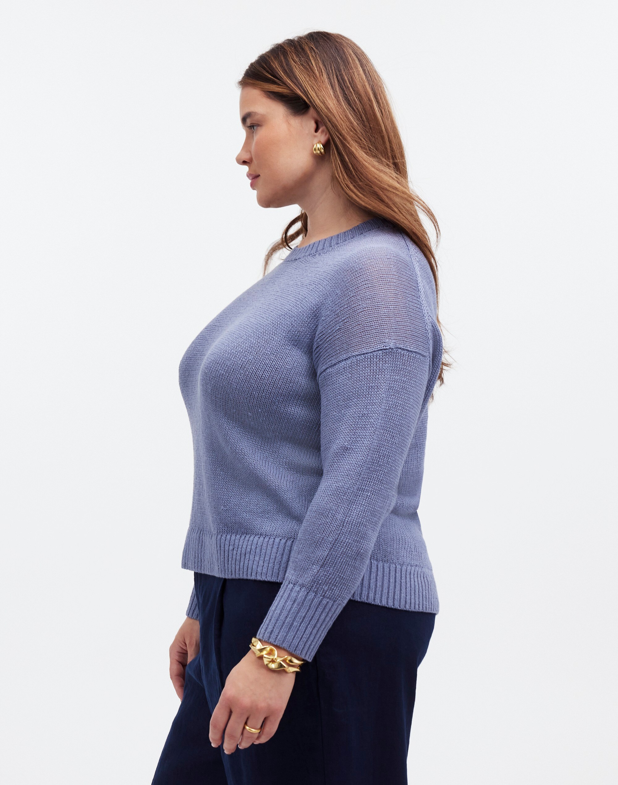 Plus Linen Drop-Shoulder Sweater