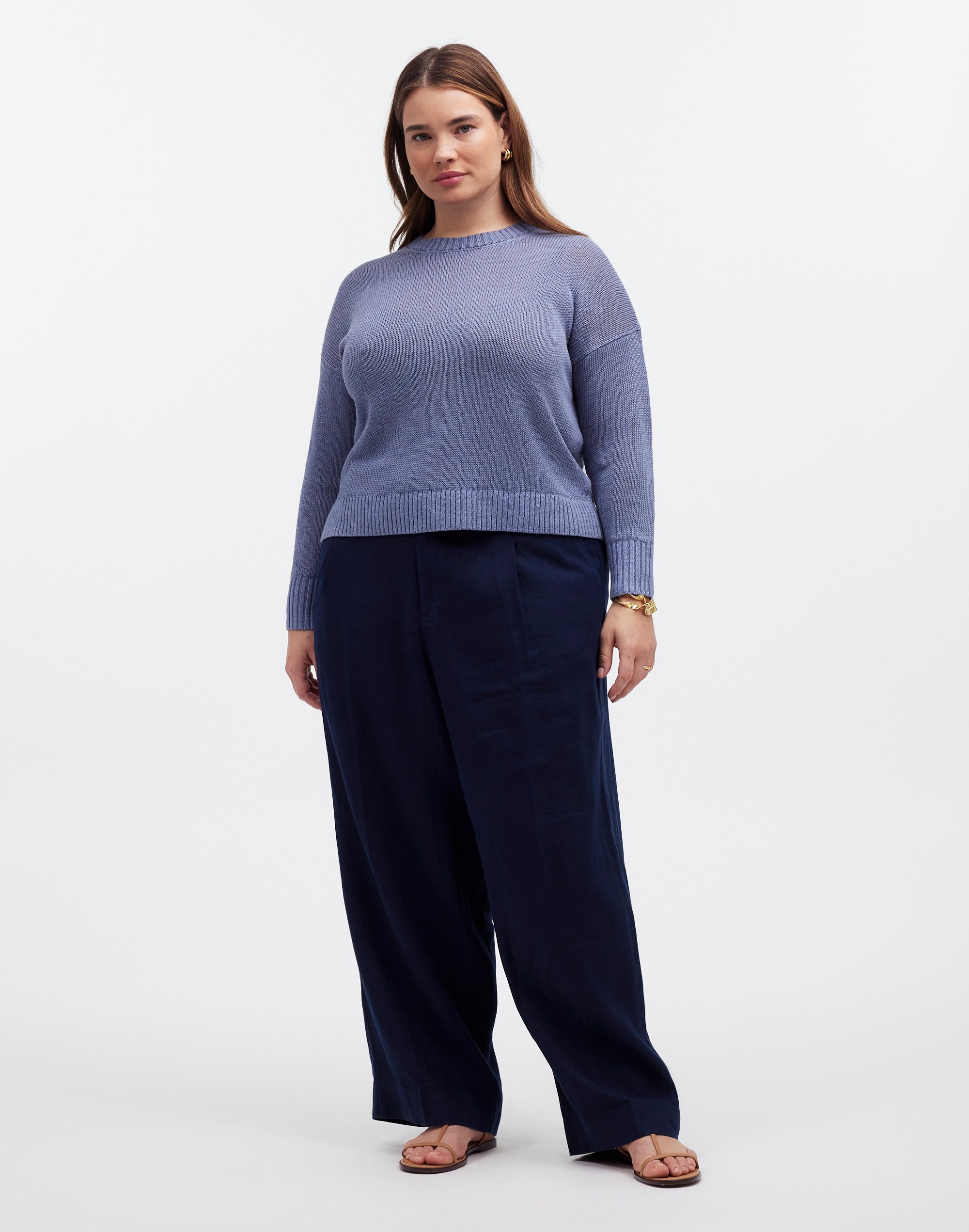 Plus Linen Drop-Shoulder Sweater