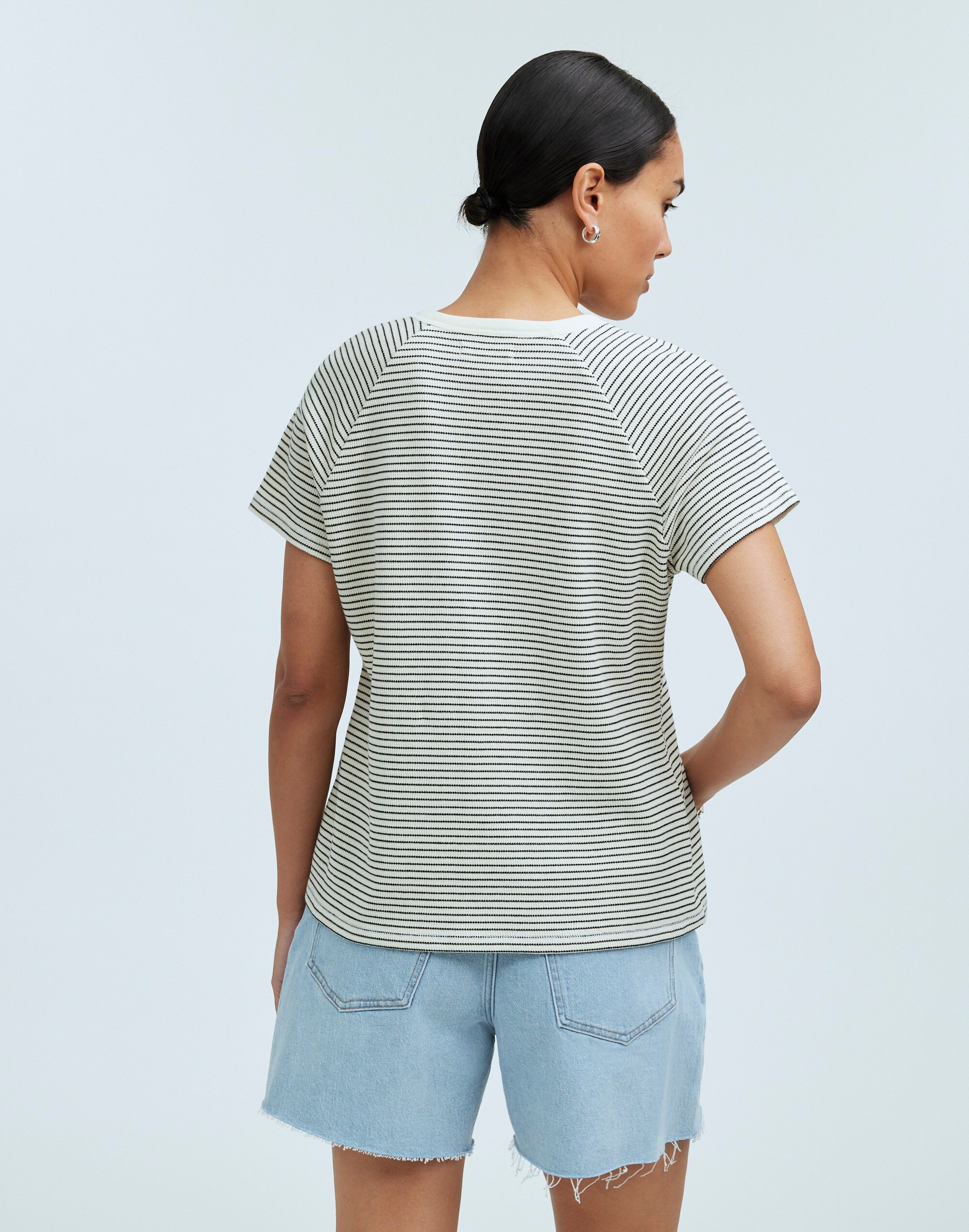 Splitneck Raglan-Sleeve Tee in Stripe in antique cream image 4