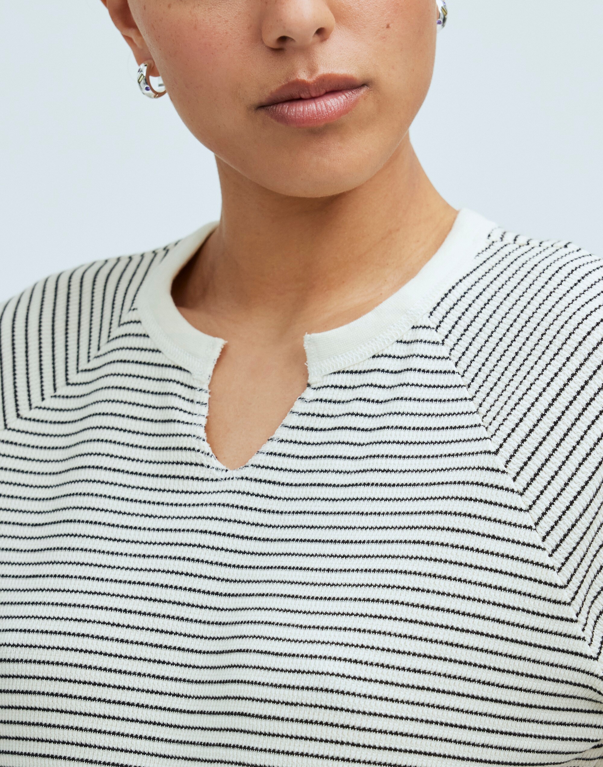 Splitneck Raglan-Sleeve Tee in Stripe in antique cream image 5