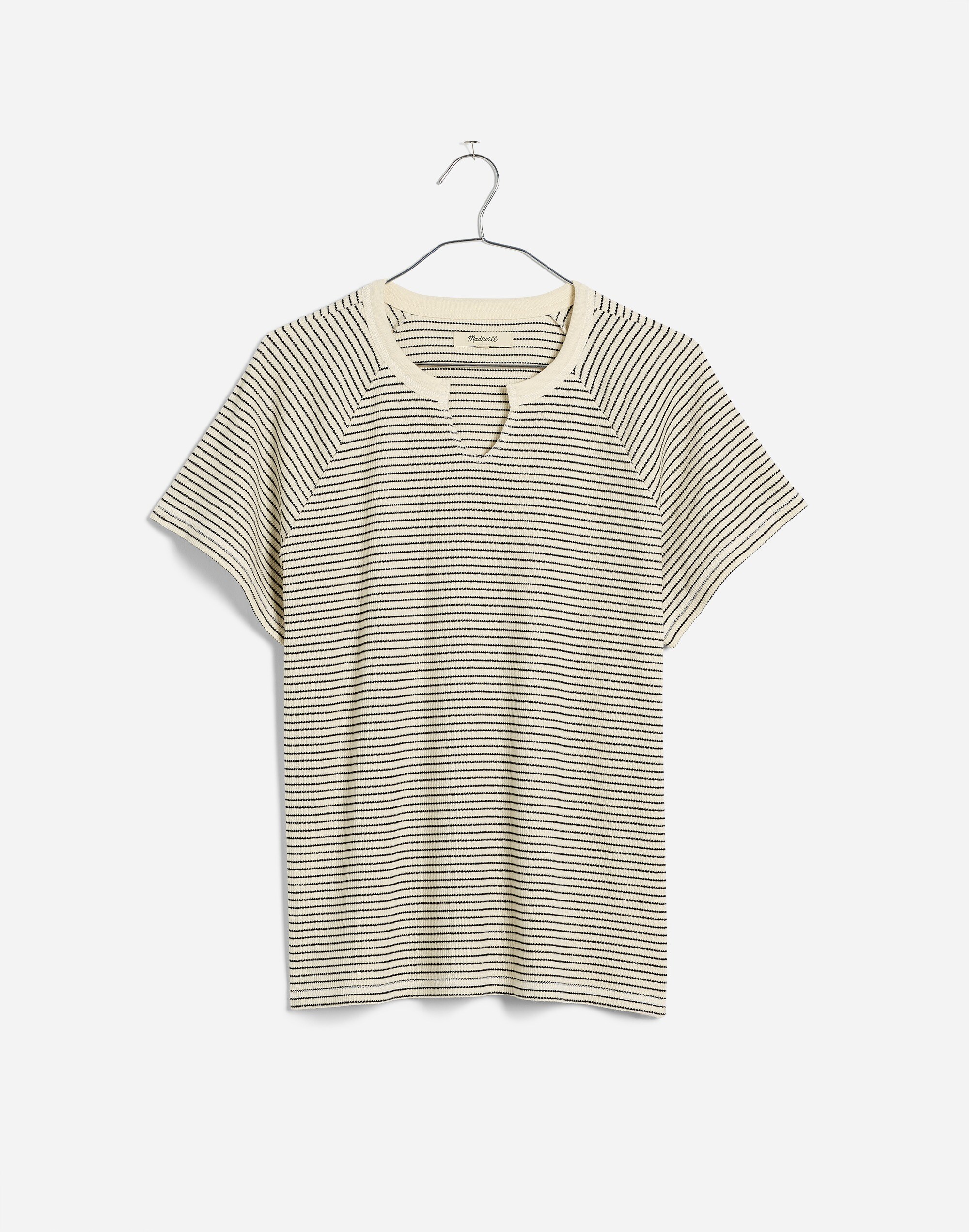 Splitneck Raglan-Sleeve Tee in Stripe in antique cream image 6