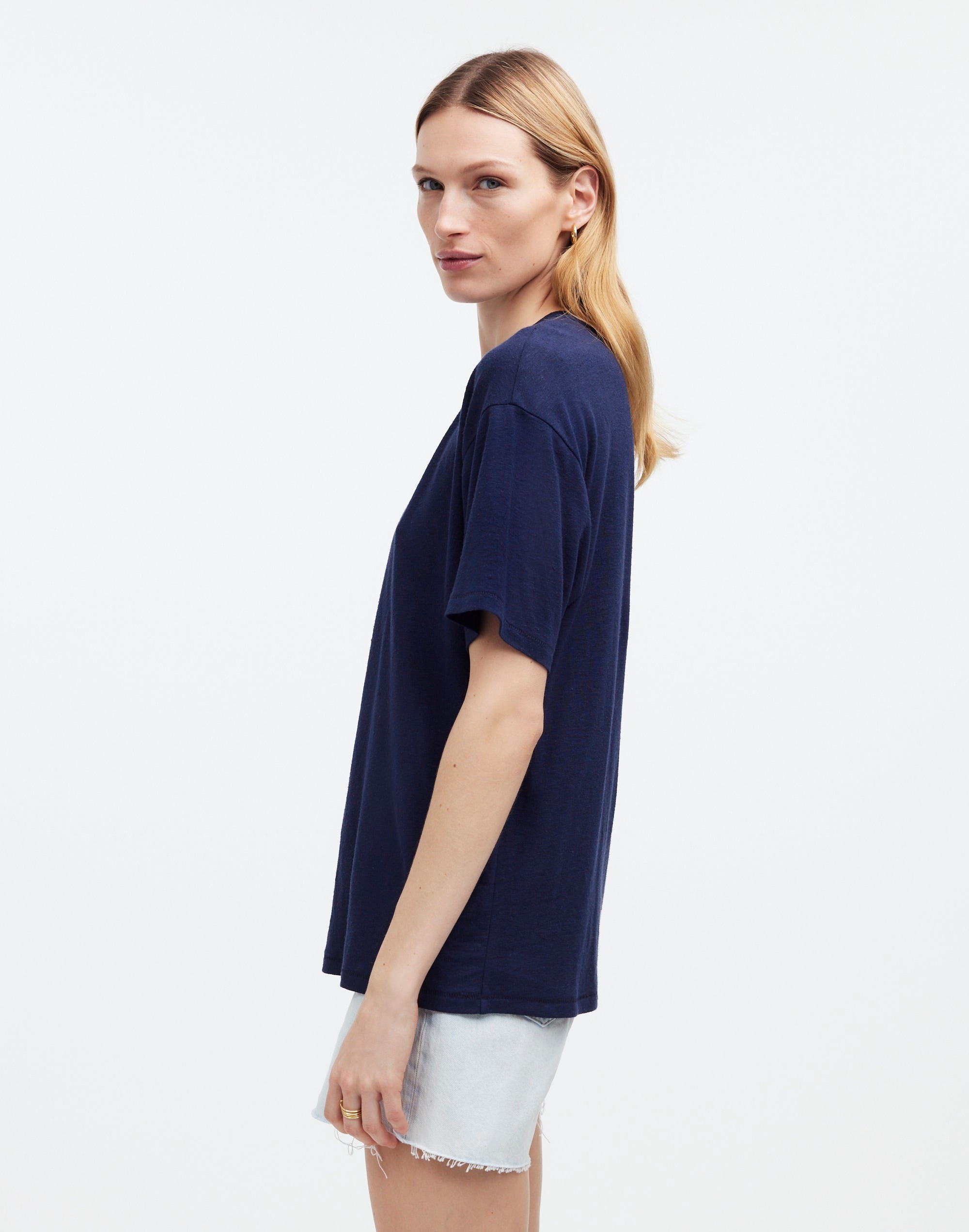 Linen-Blend Crewneck Oversized Tee