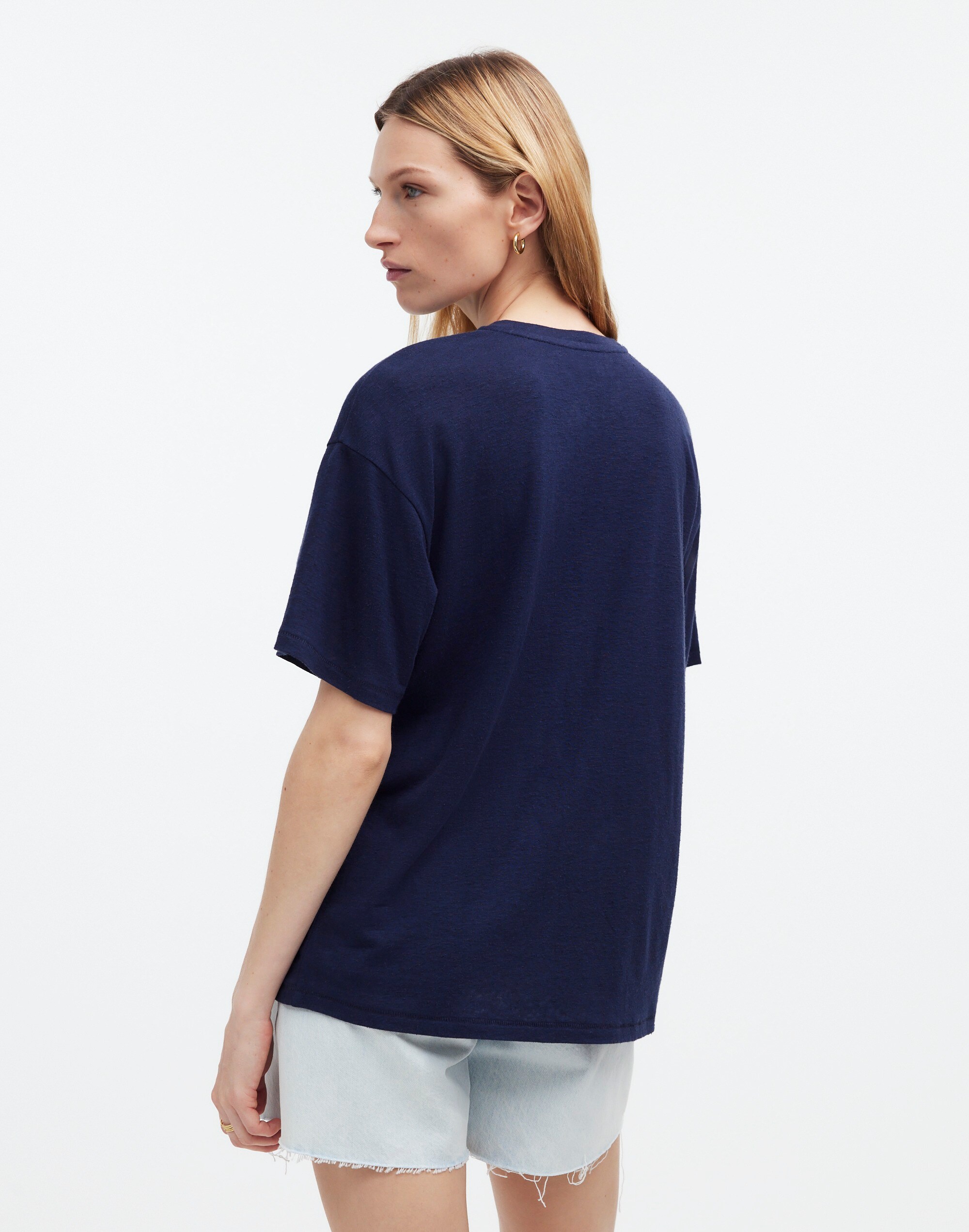 Linen-Blend Crewneck Oversized Tee