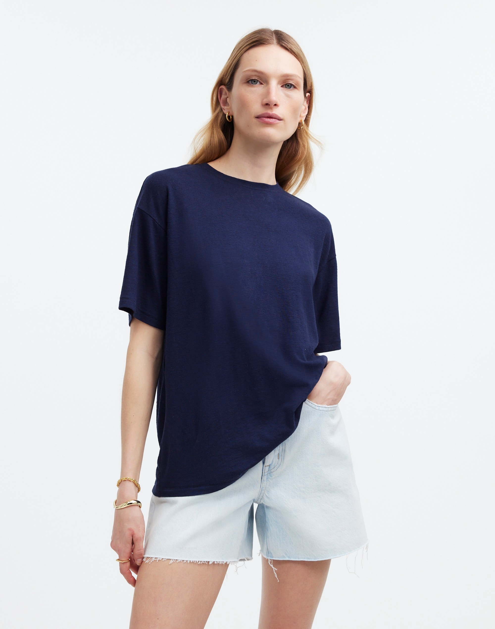 Linen-Blend Crewneck Oversized Tee