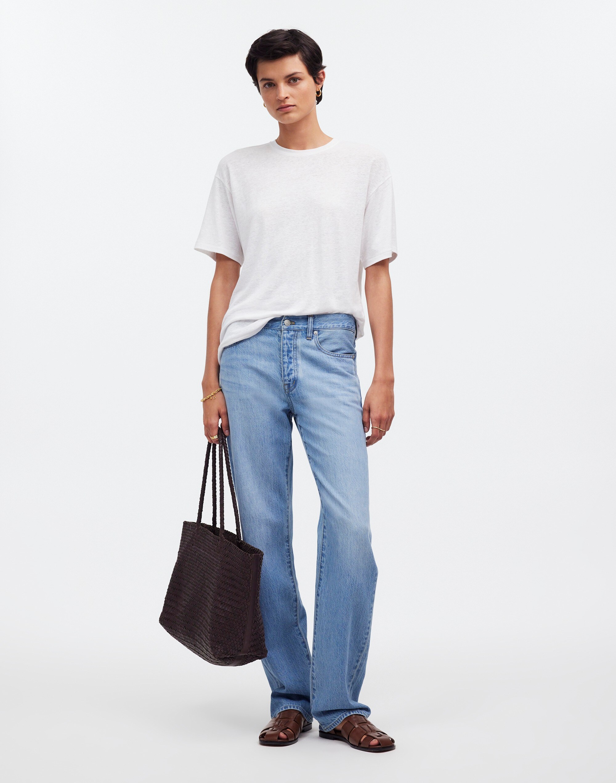 Linen-Blend Crewneck Oversized Tee