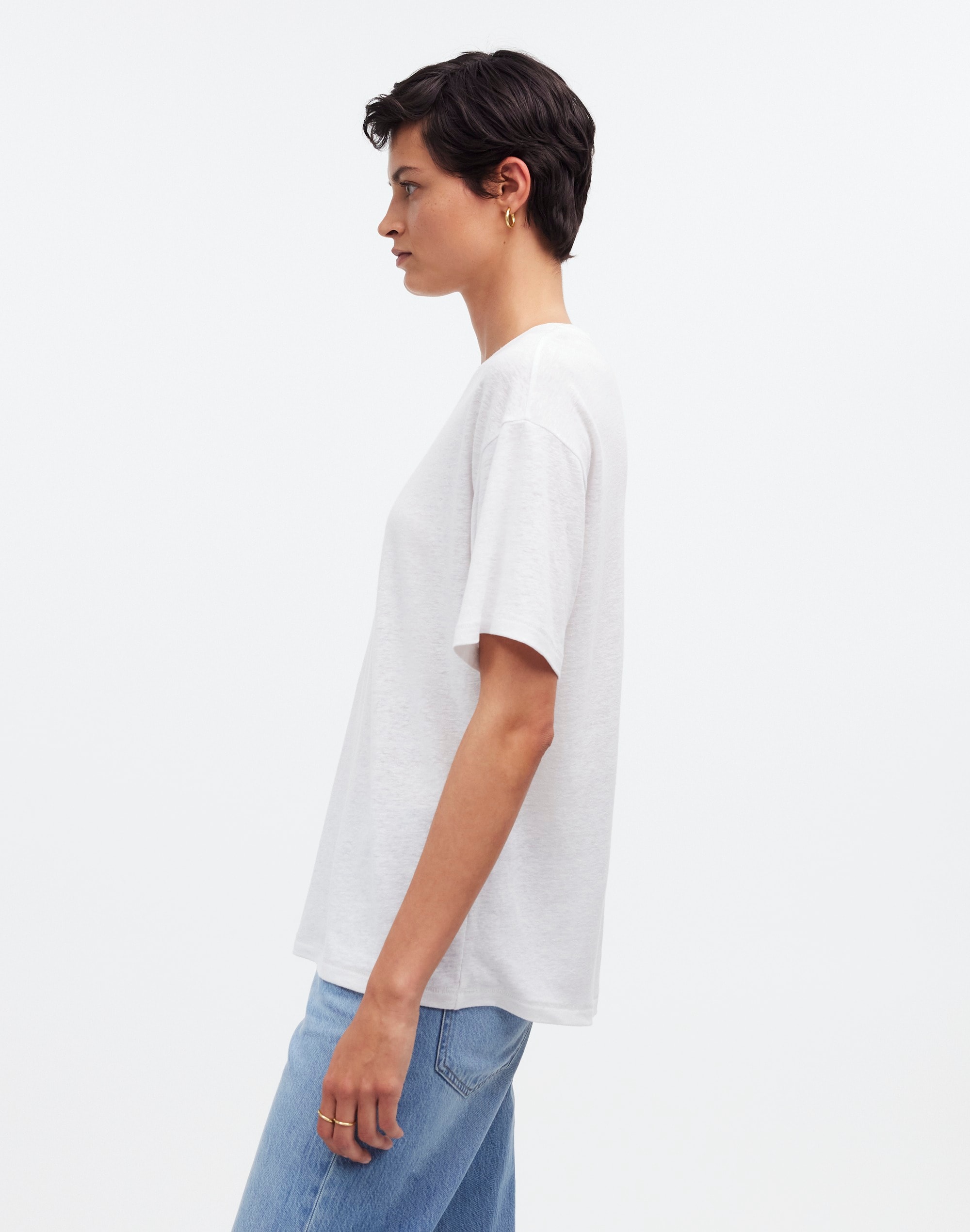 Linen-Blend Crewneck Oversized Tee