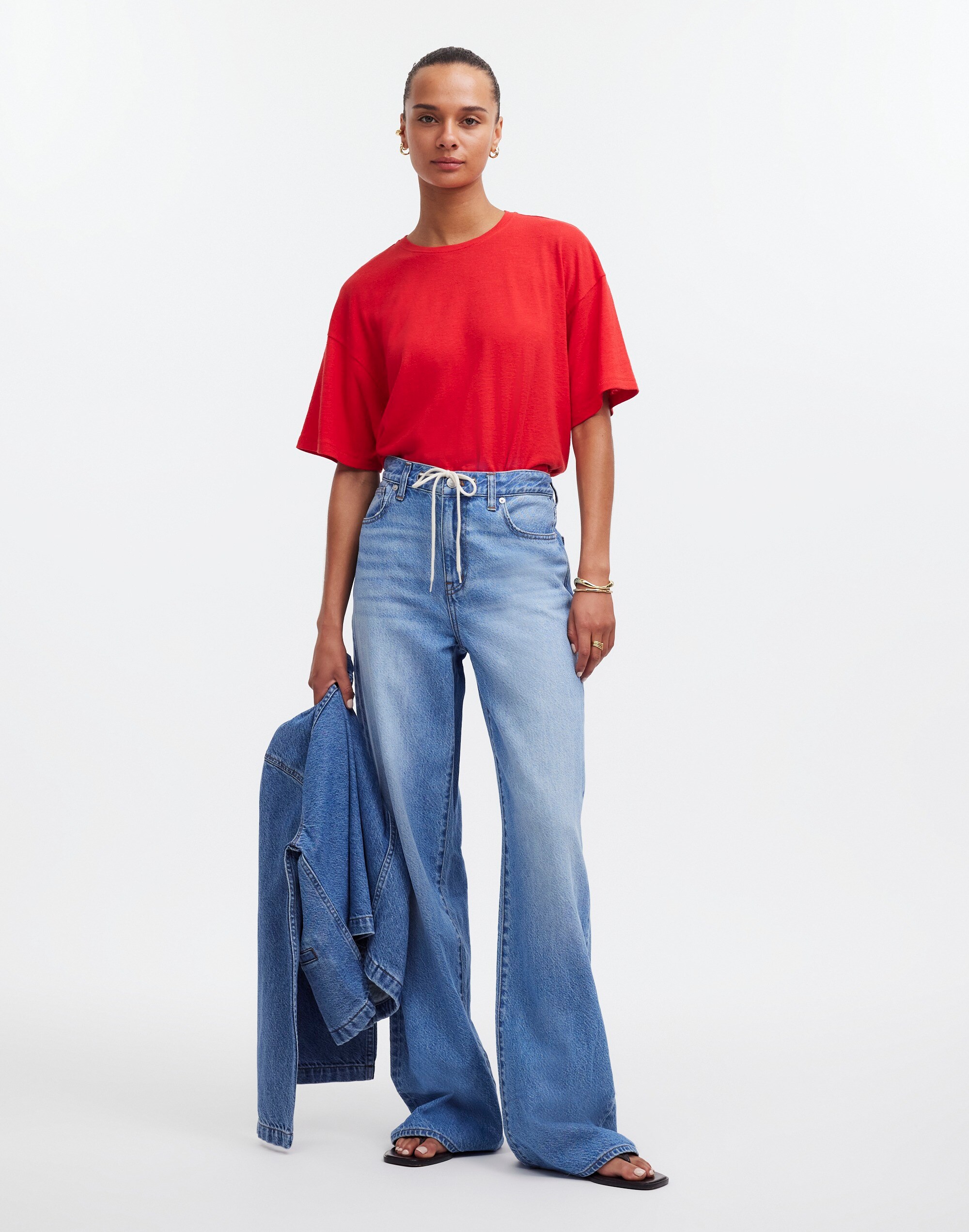 Linen-Blend Crewneck Oversized Tee