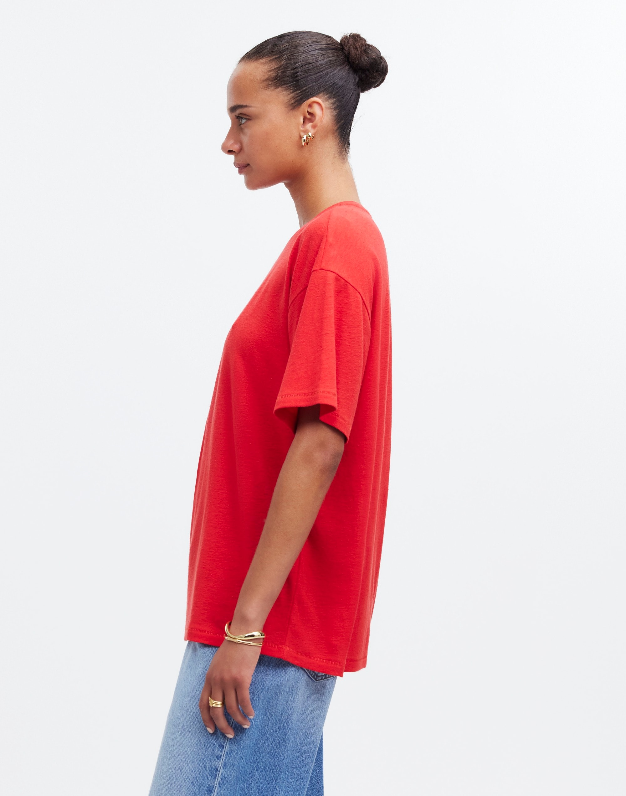 Linen-Blend Crewneck Oversized Tee