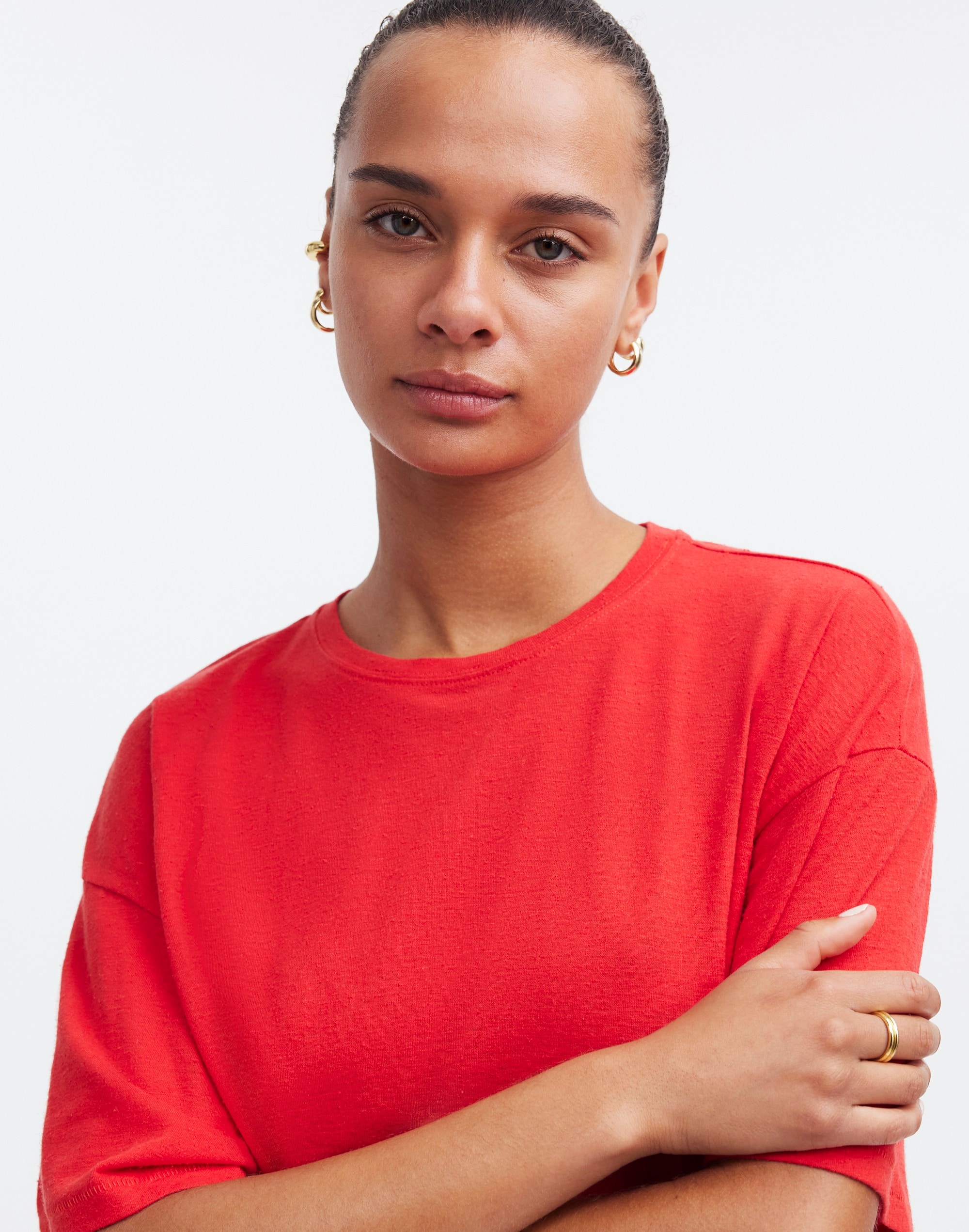 Linen-Blend Crewneck Oversized Tee