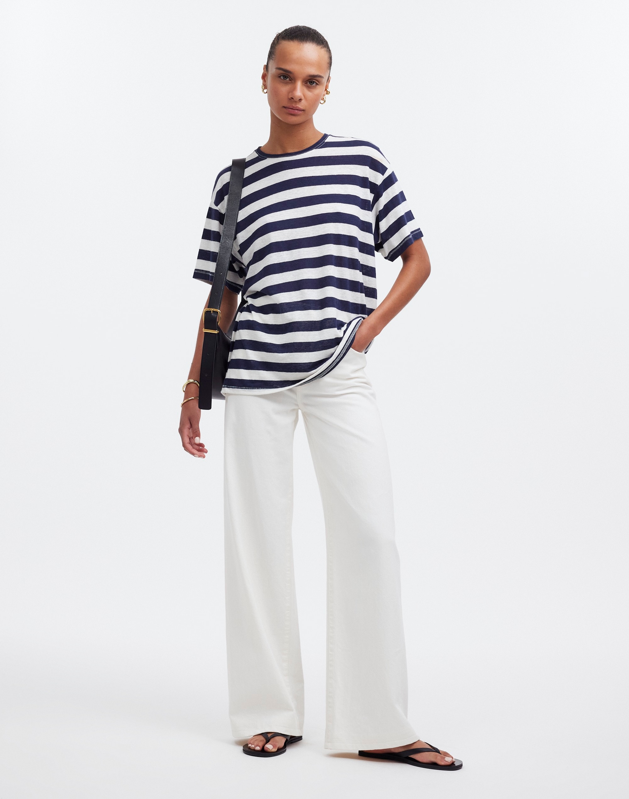 Linen-Blend Crewneck Oversized Tee