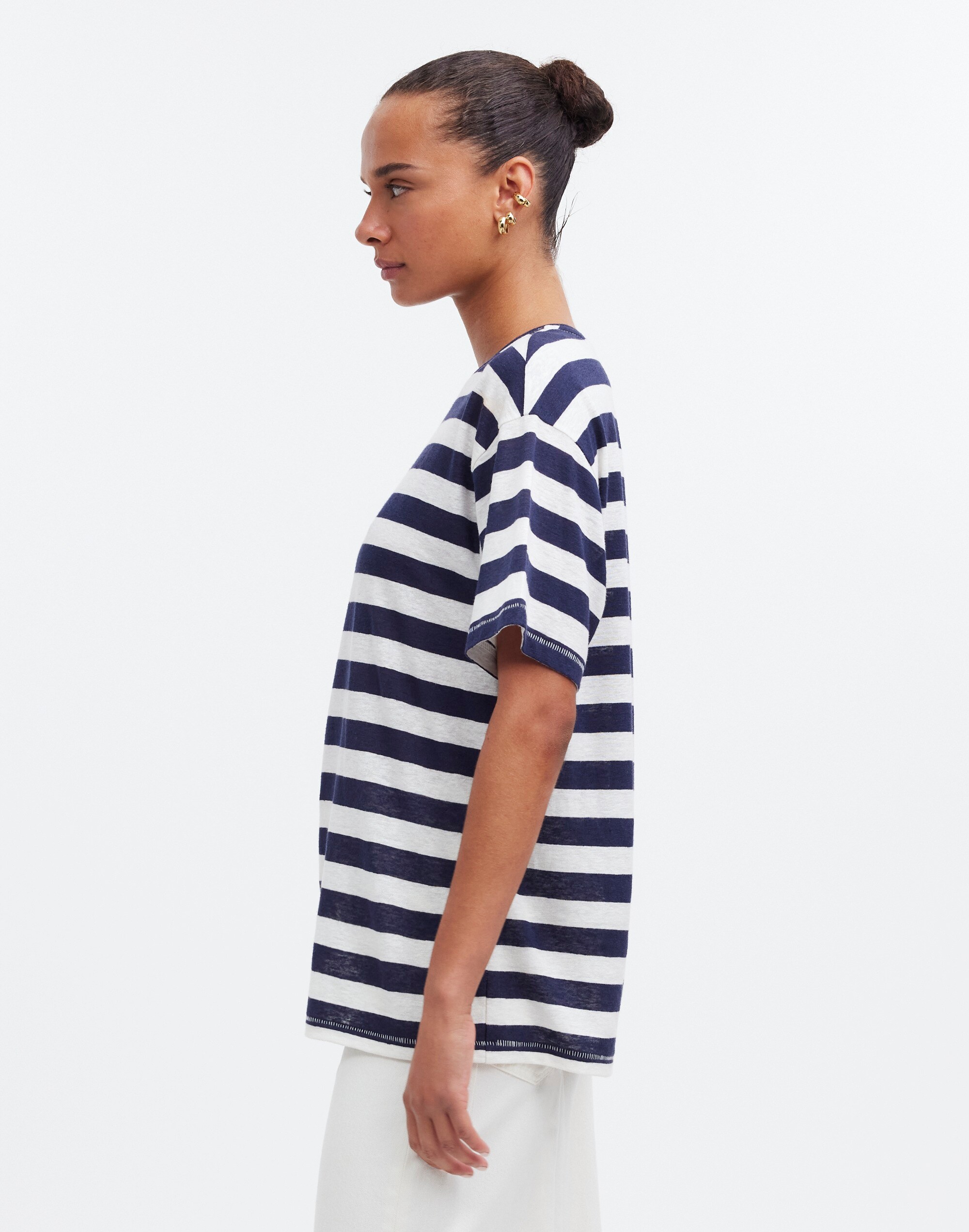 Linen-Blend Crewneck Oversized Tee