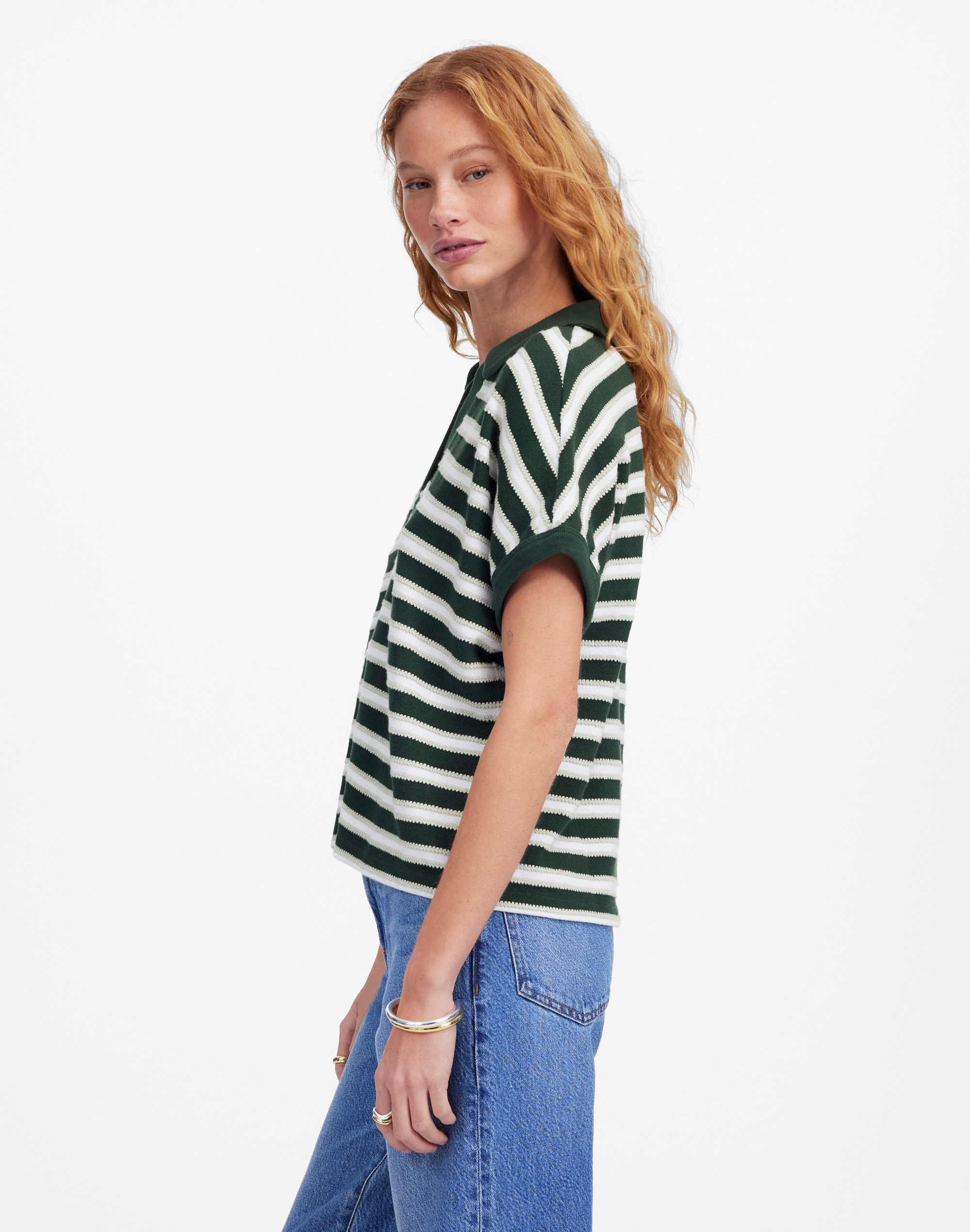 Relaxed V-Neck Polo Shirt in Stripe