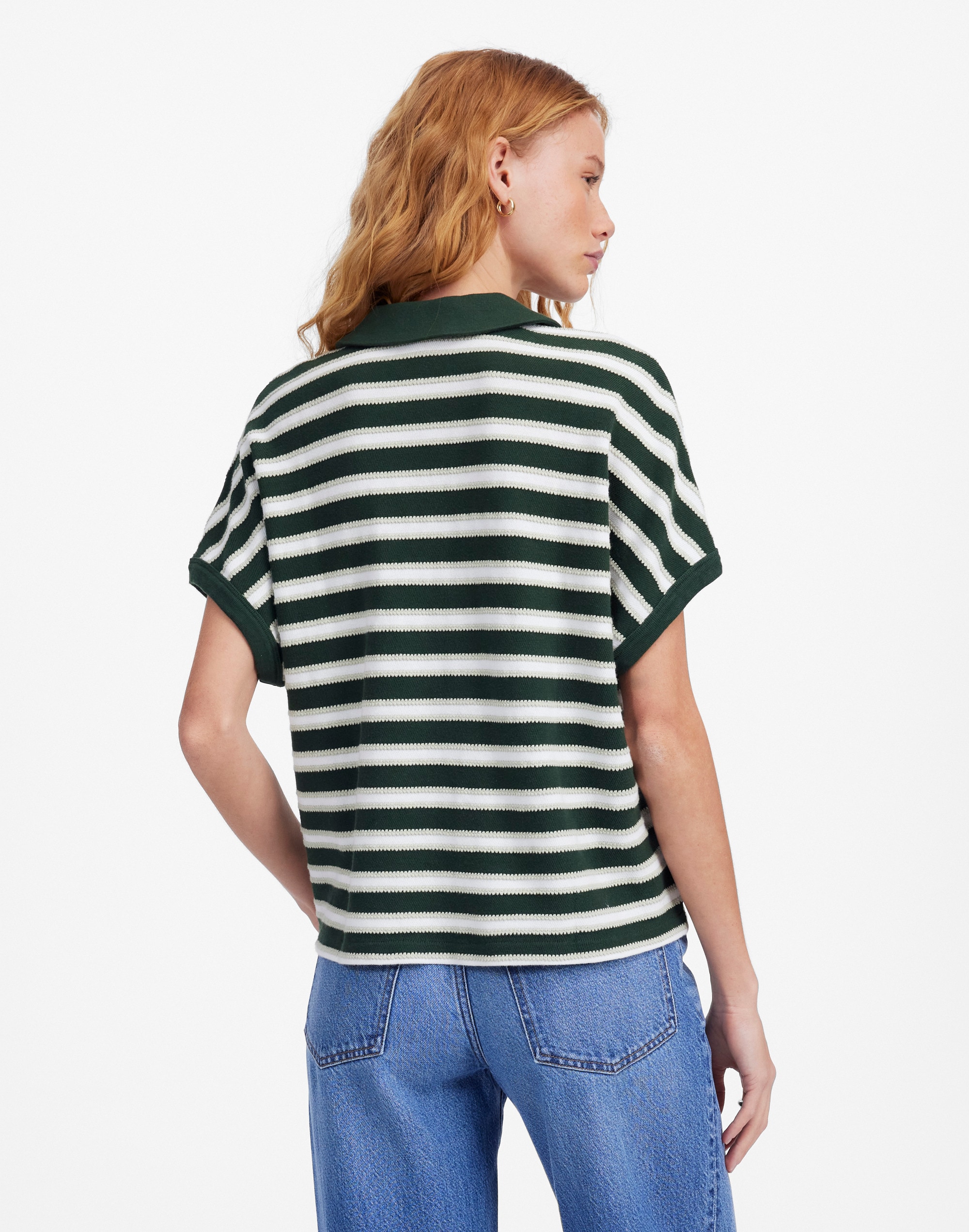 Relaxed V-Neck Polo Shirt in Stripe