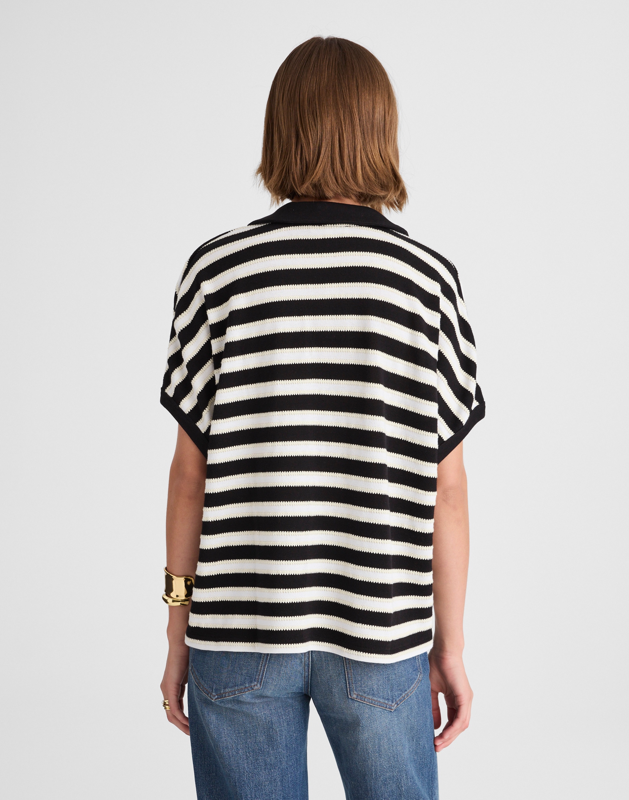 Relaxed V-Neck Polo Shirt in Stripe
