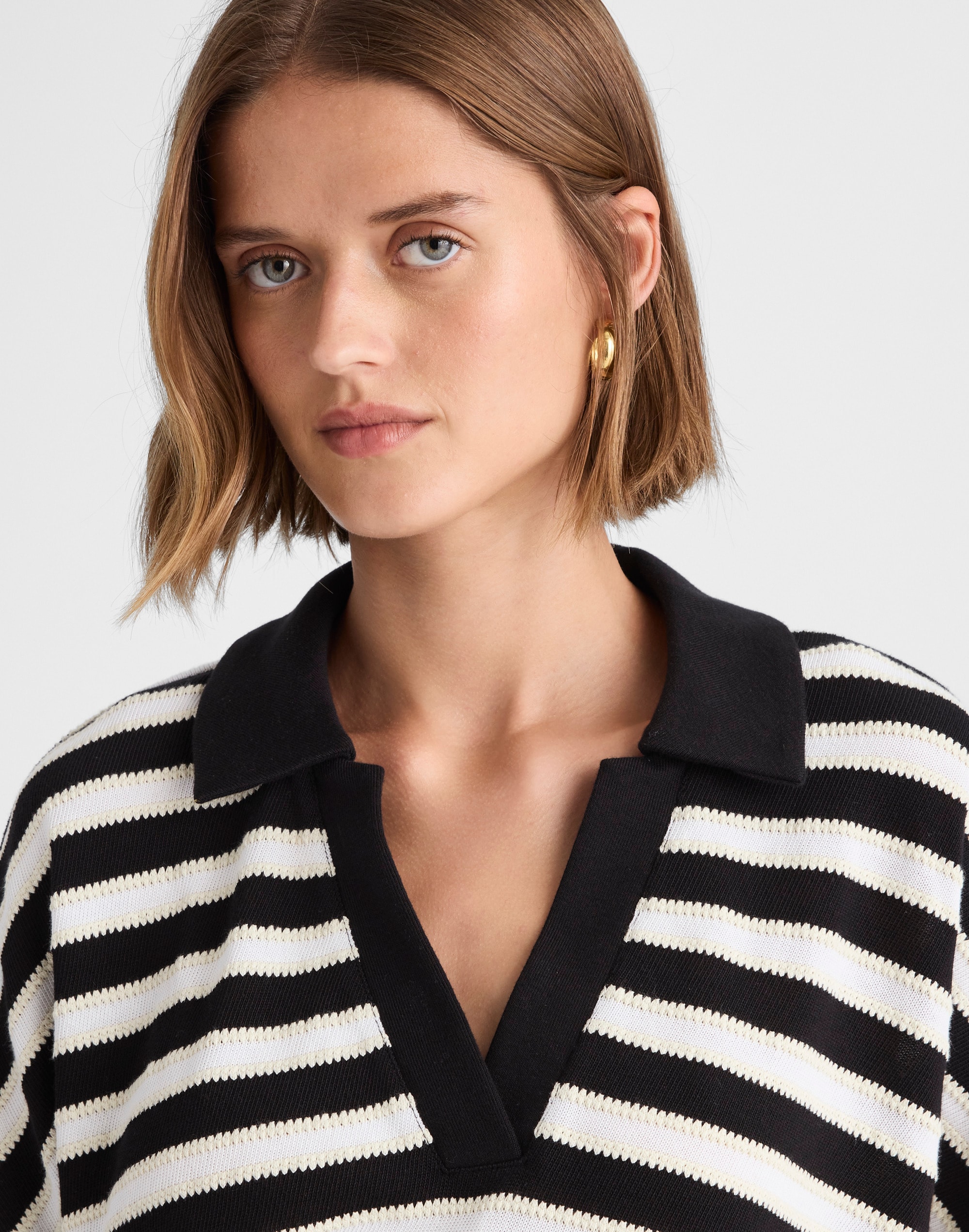 Relaxed V-Neck Polo Shirt in Stripe