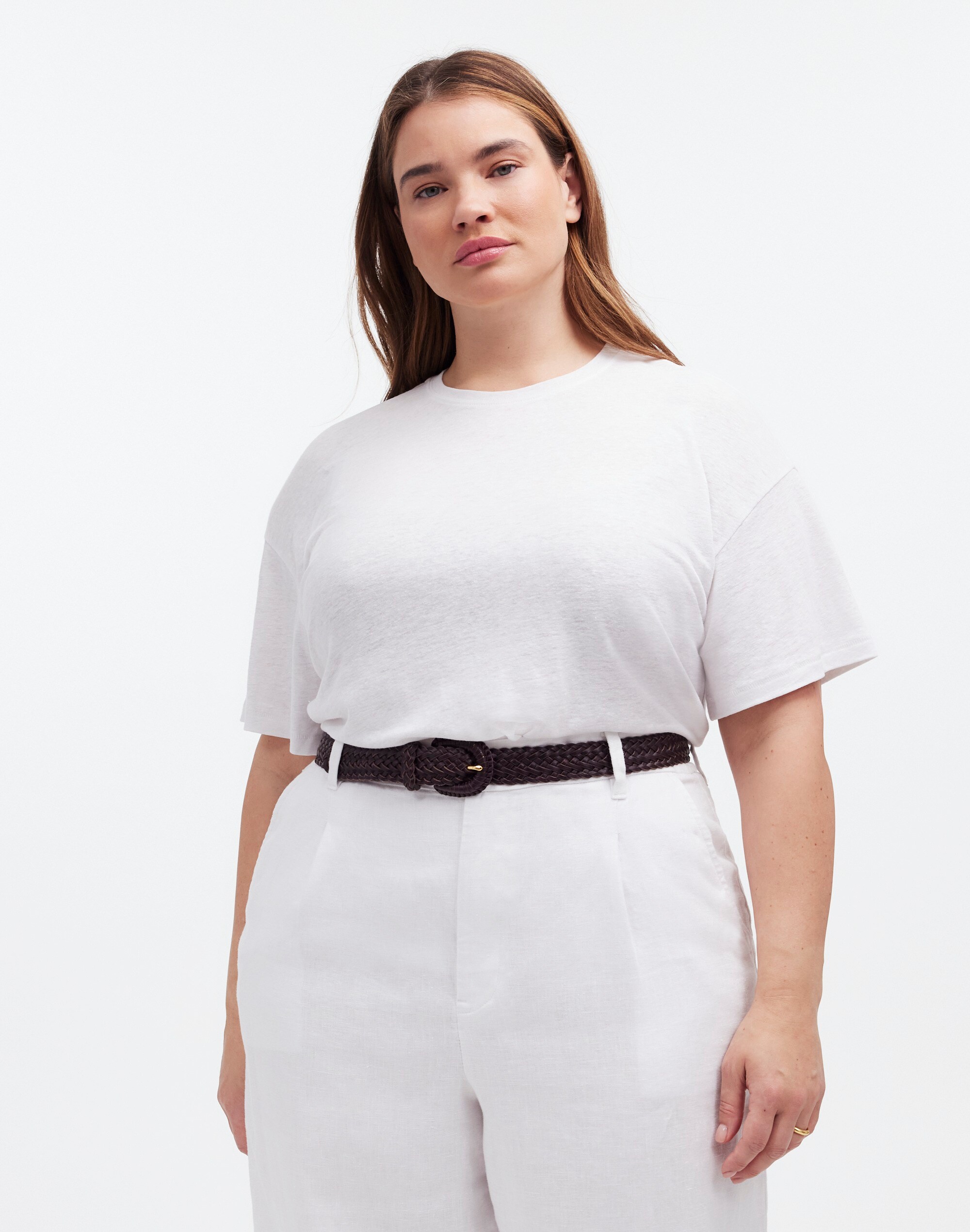 Plus Linen-Blend Crewneck Oversized Tee