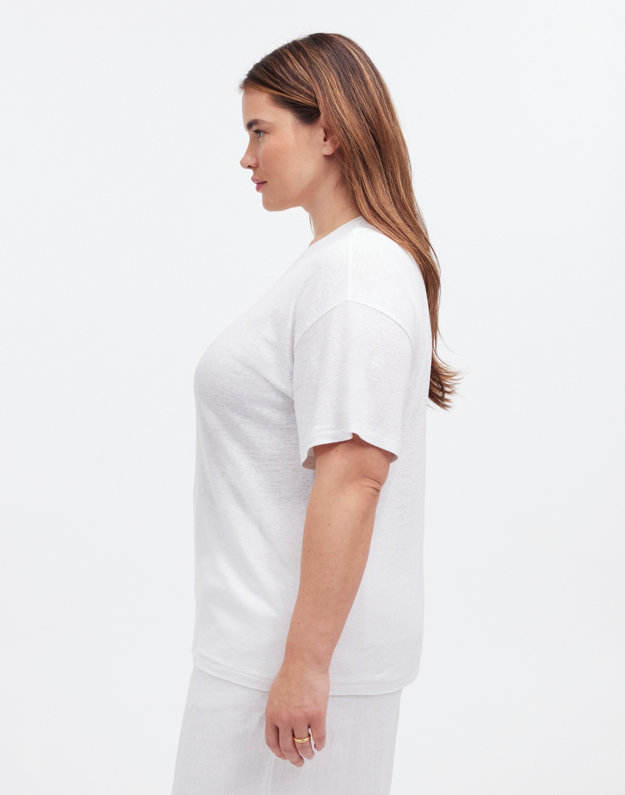 Plus Linen-Blend Crewneck Oversized Tee