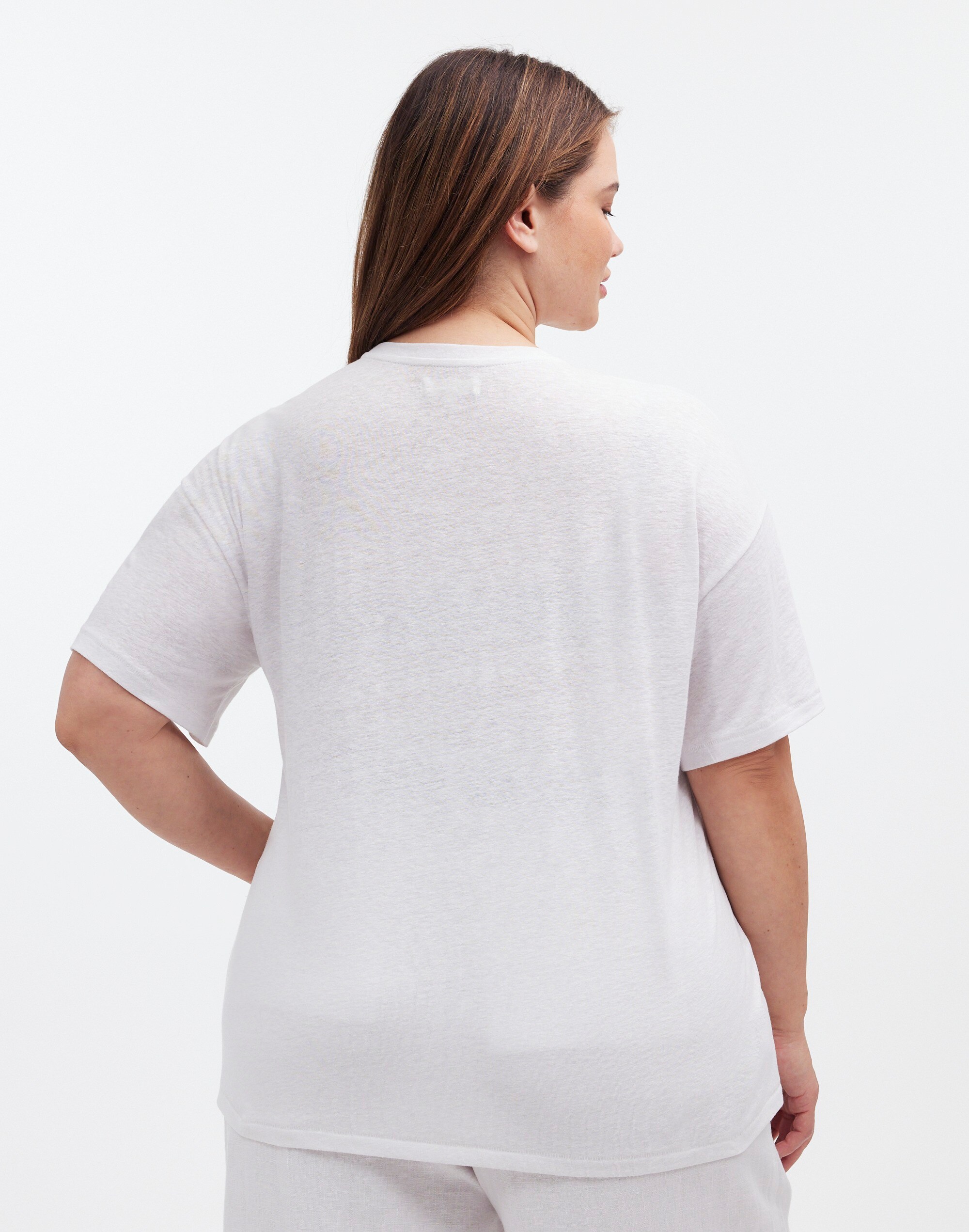 Plus Linen-Blend Crewneck Oversized Tee