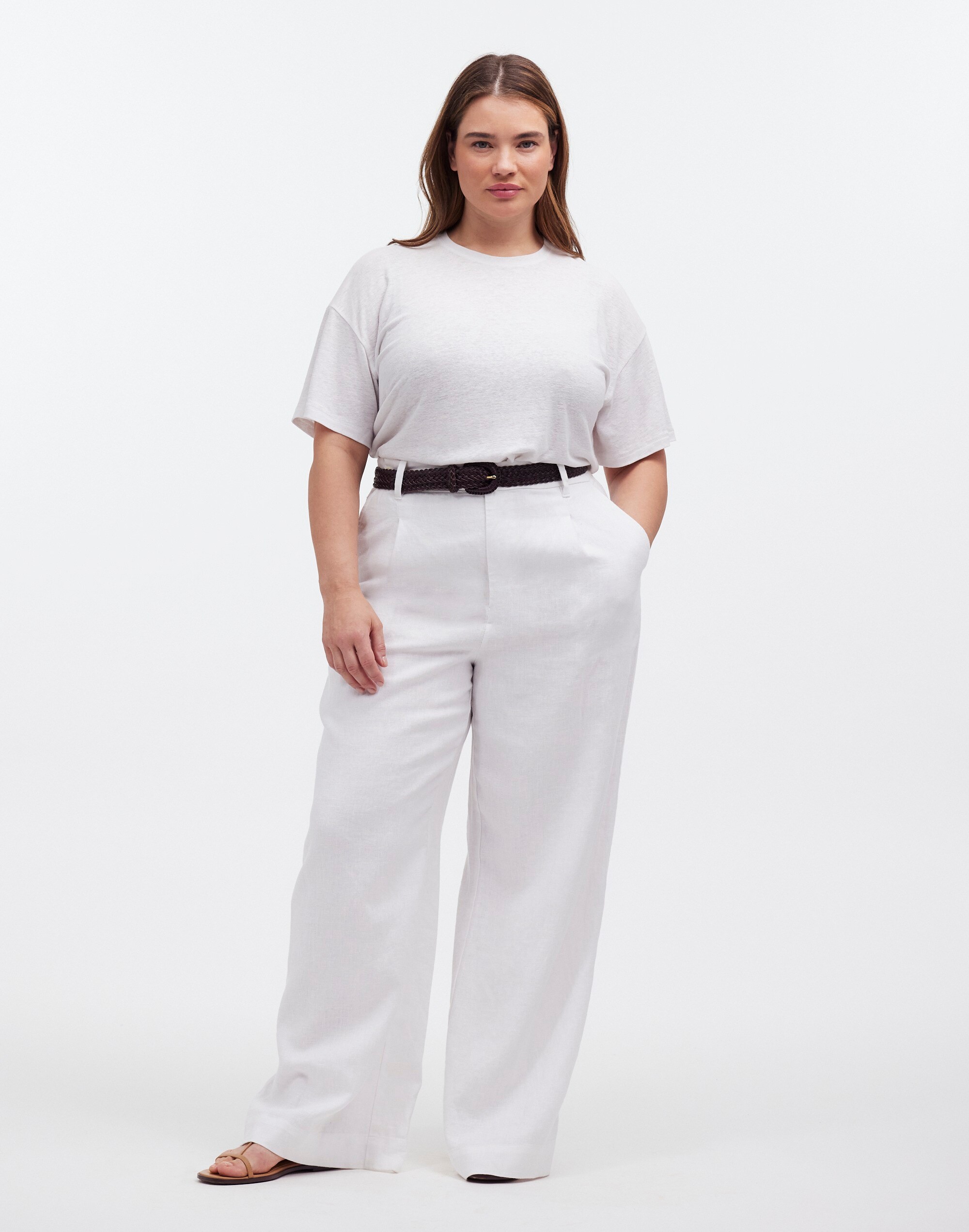 Plus Linen-Blend Crewneck Oversized Tee