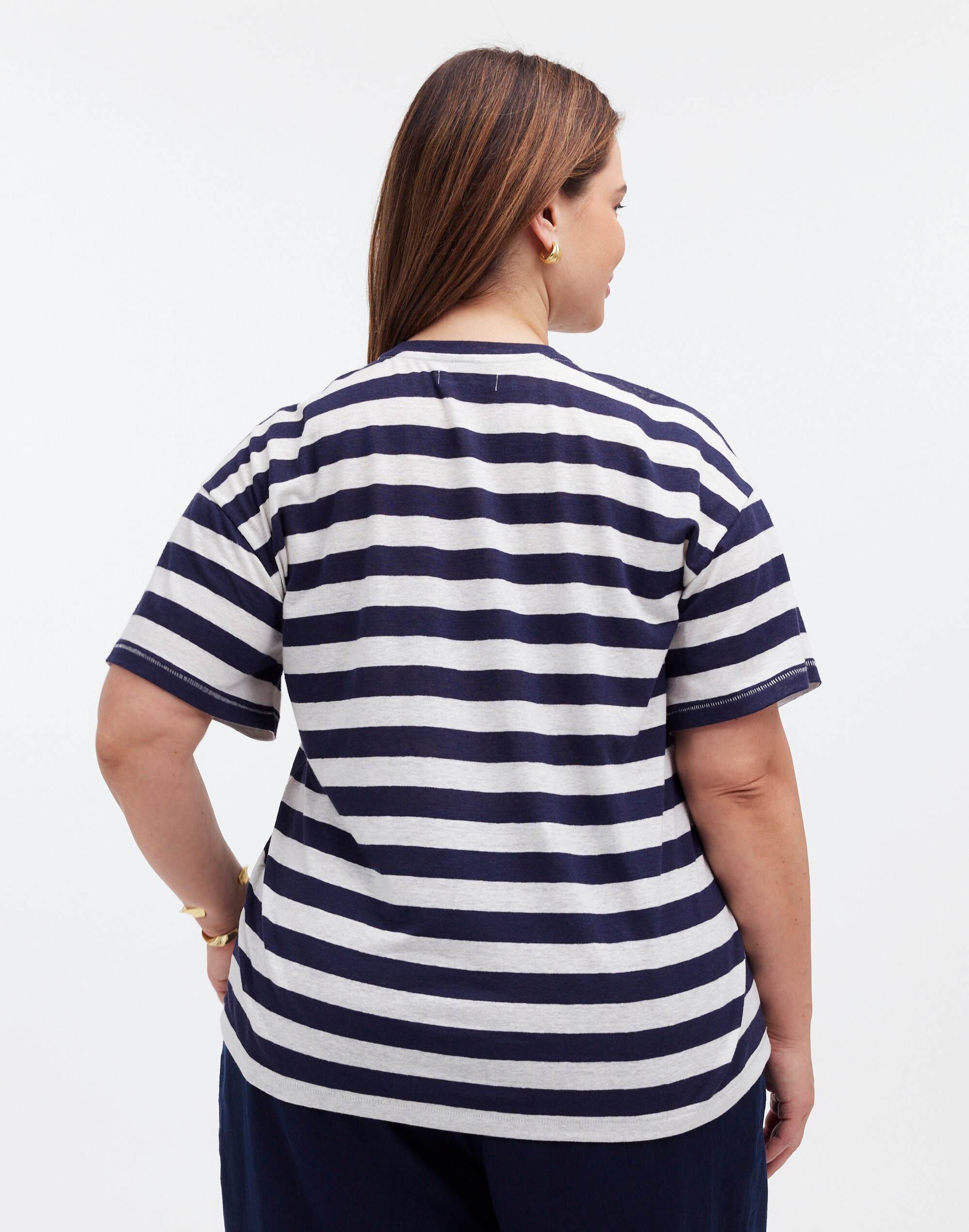 Plus Linen-Blend Crewneck Oversized Tee