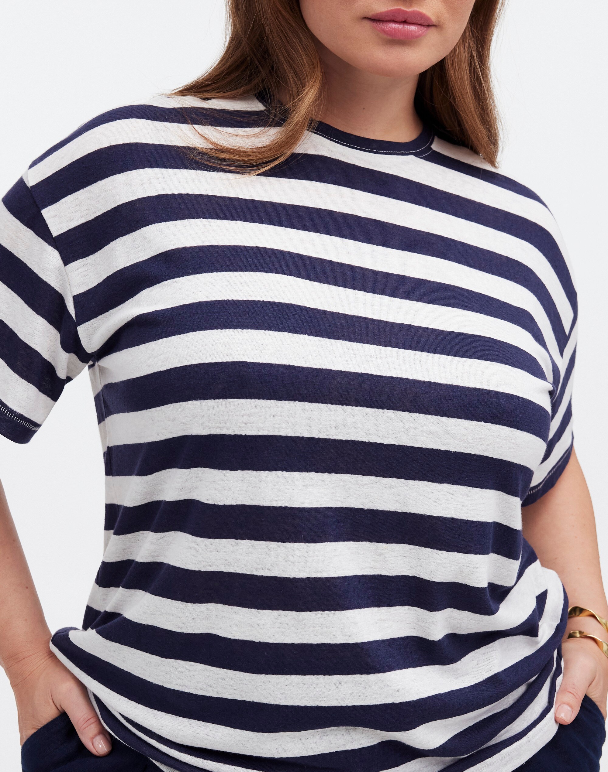 Plus Linen-Blend Crewneck Oversized Tee