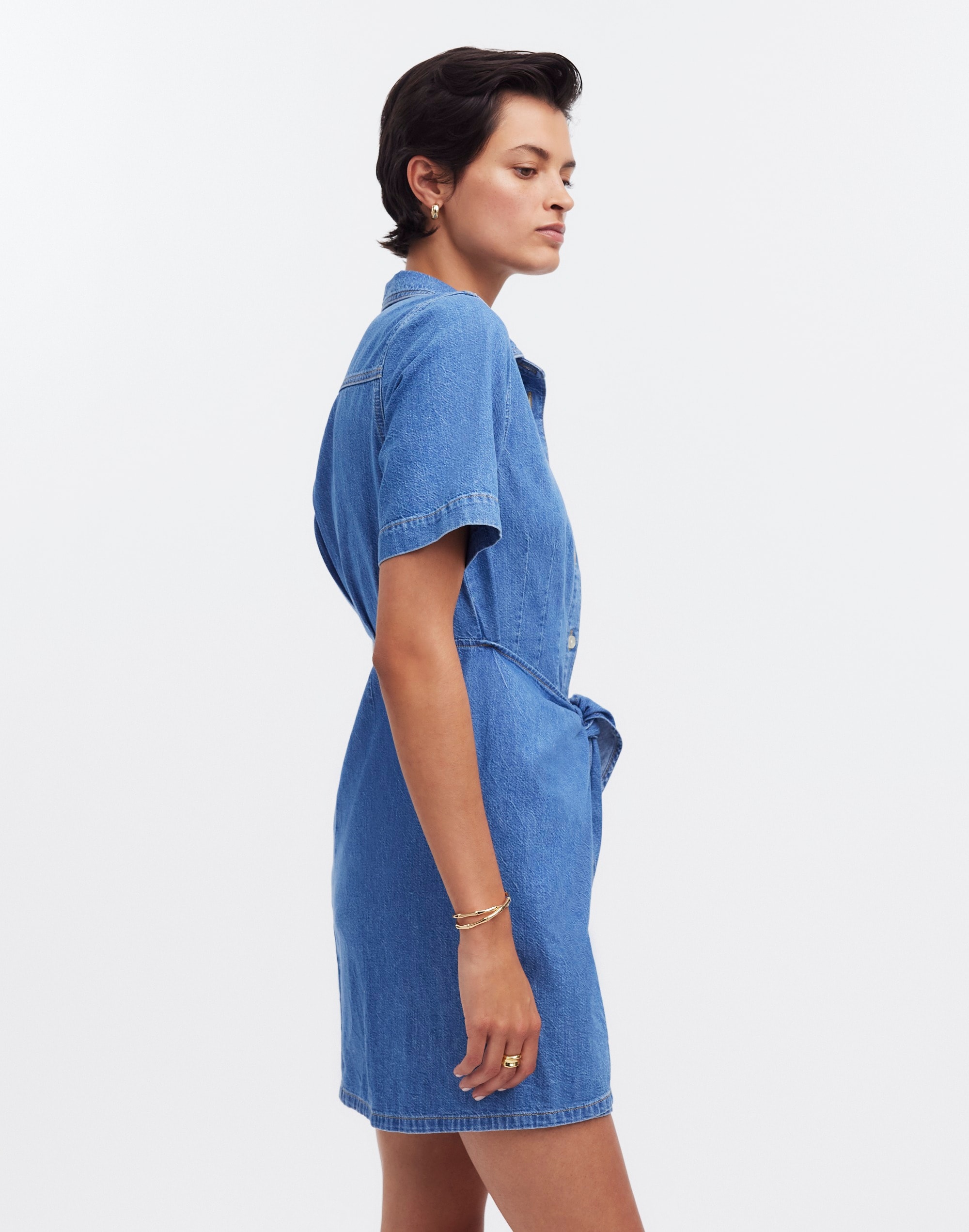 Denim Overlay Mini Shirtdress in Caulk Wash