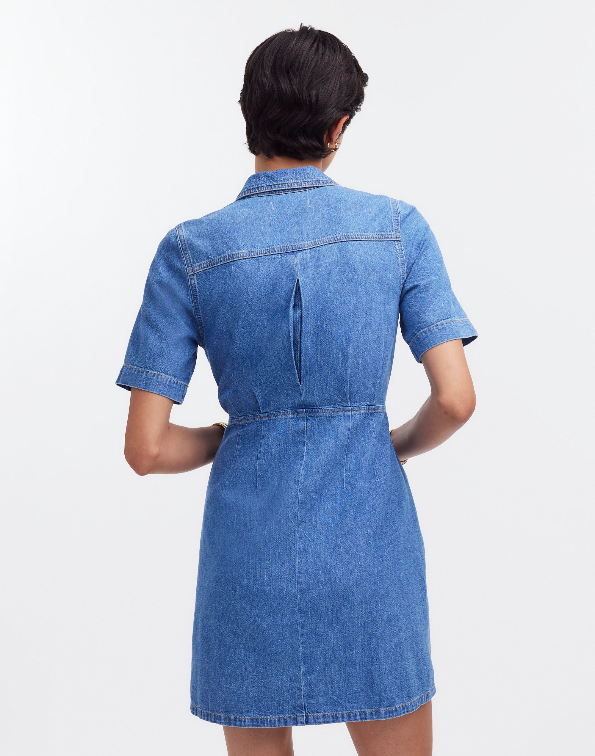 Denim Overlay Mini Shirtdress in Caulk Wash