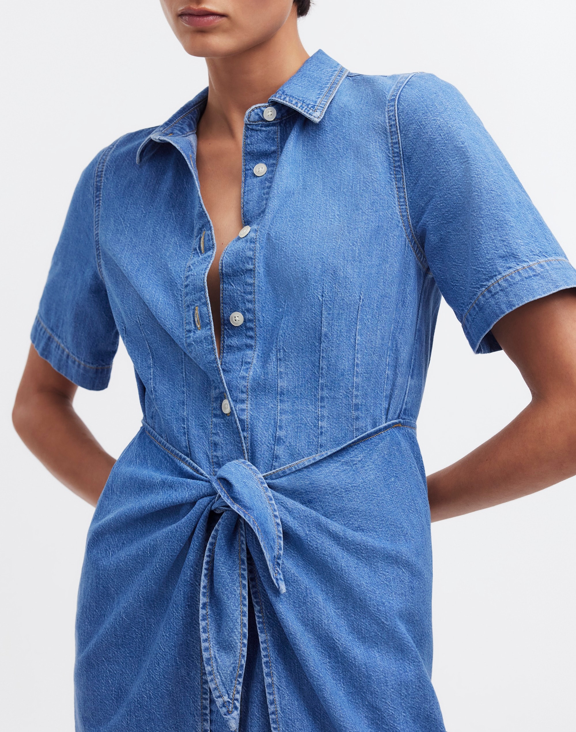 Denim Overlay Mini Shirtdress in Caulk Wash