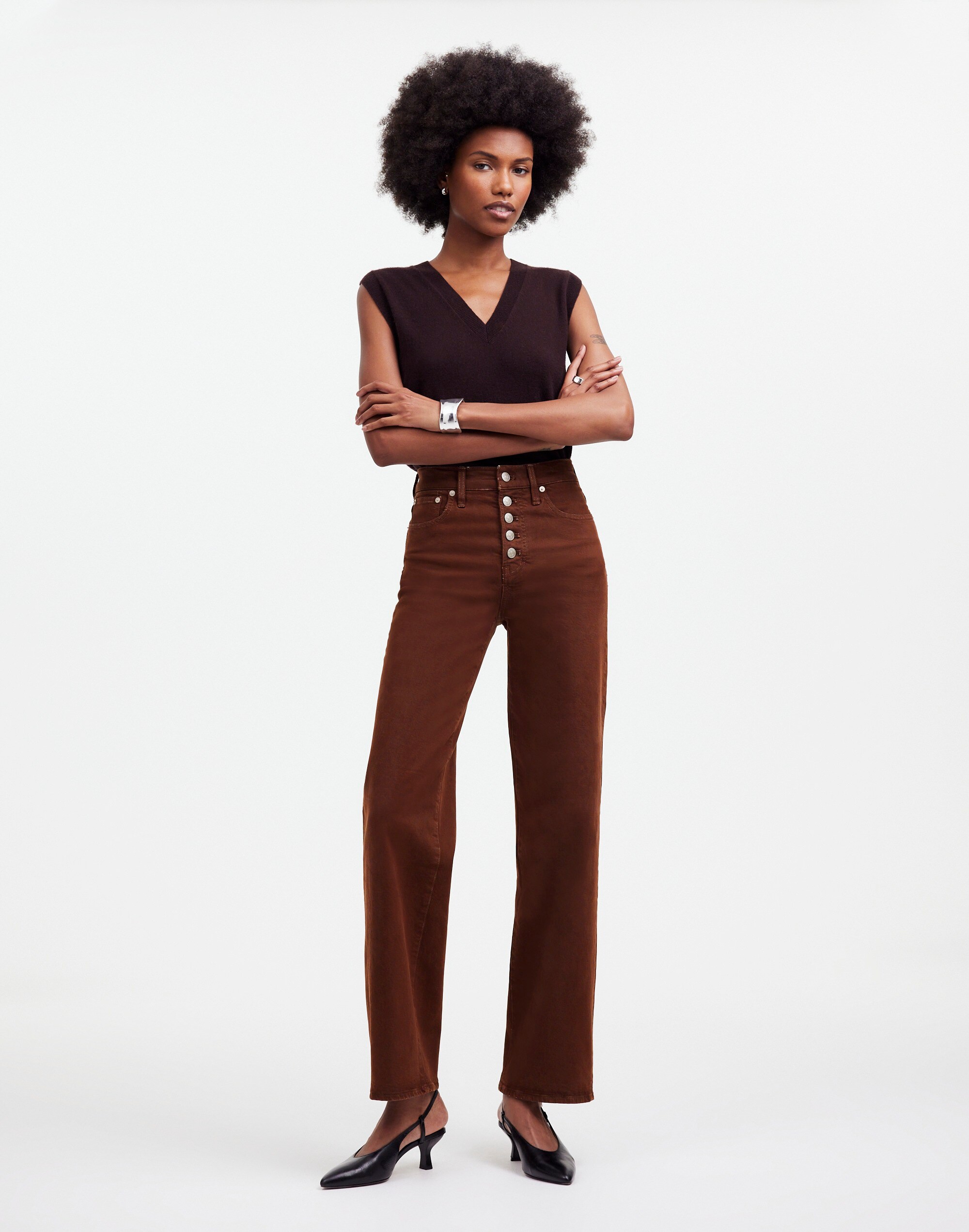 The Perfect Vintage Wide-Leg Jean in Dark Coffee: Button-Front Edition ...