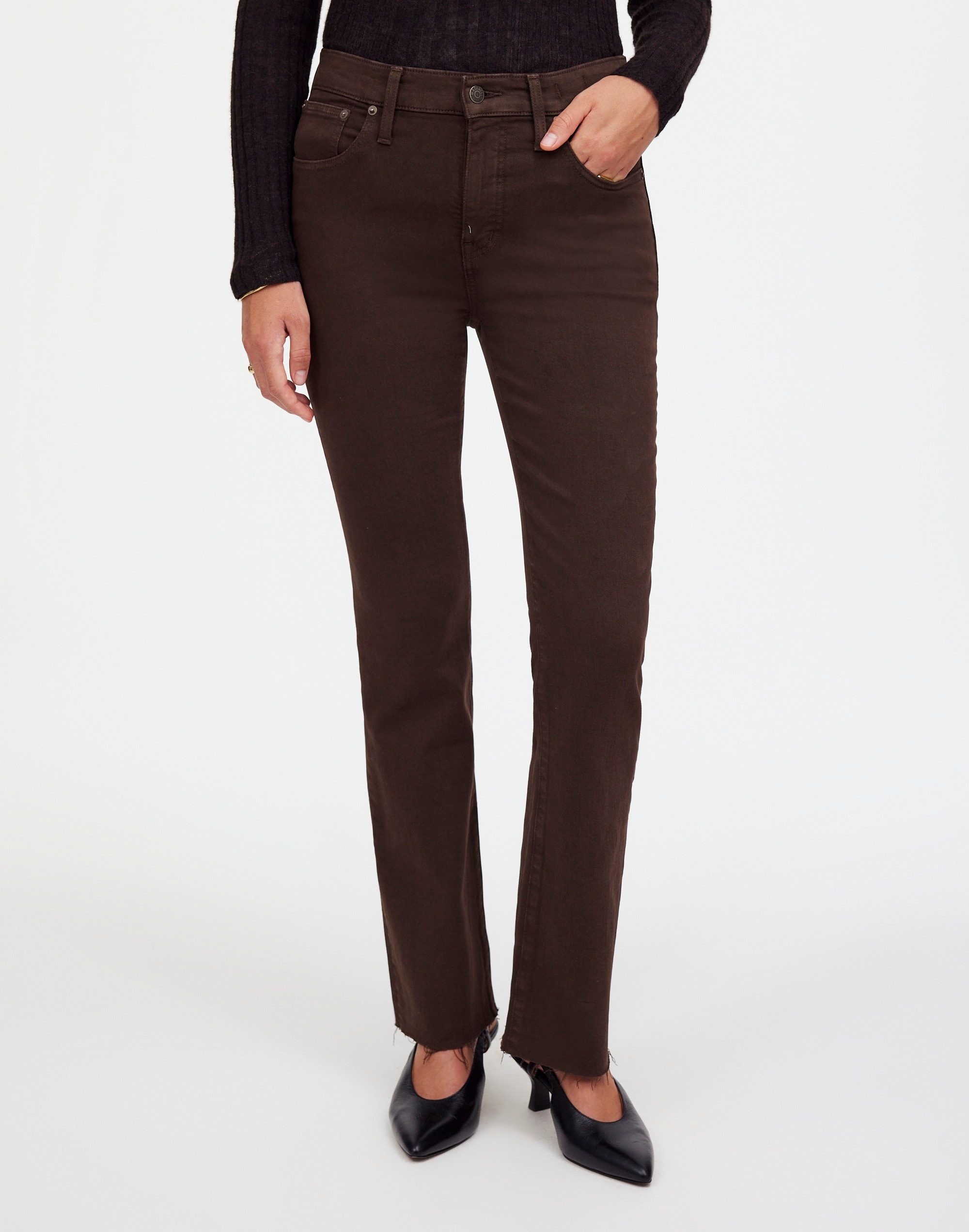 Kick Out Crop Jeans in Driftwood Brown: Raw-Hem Edition