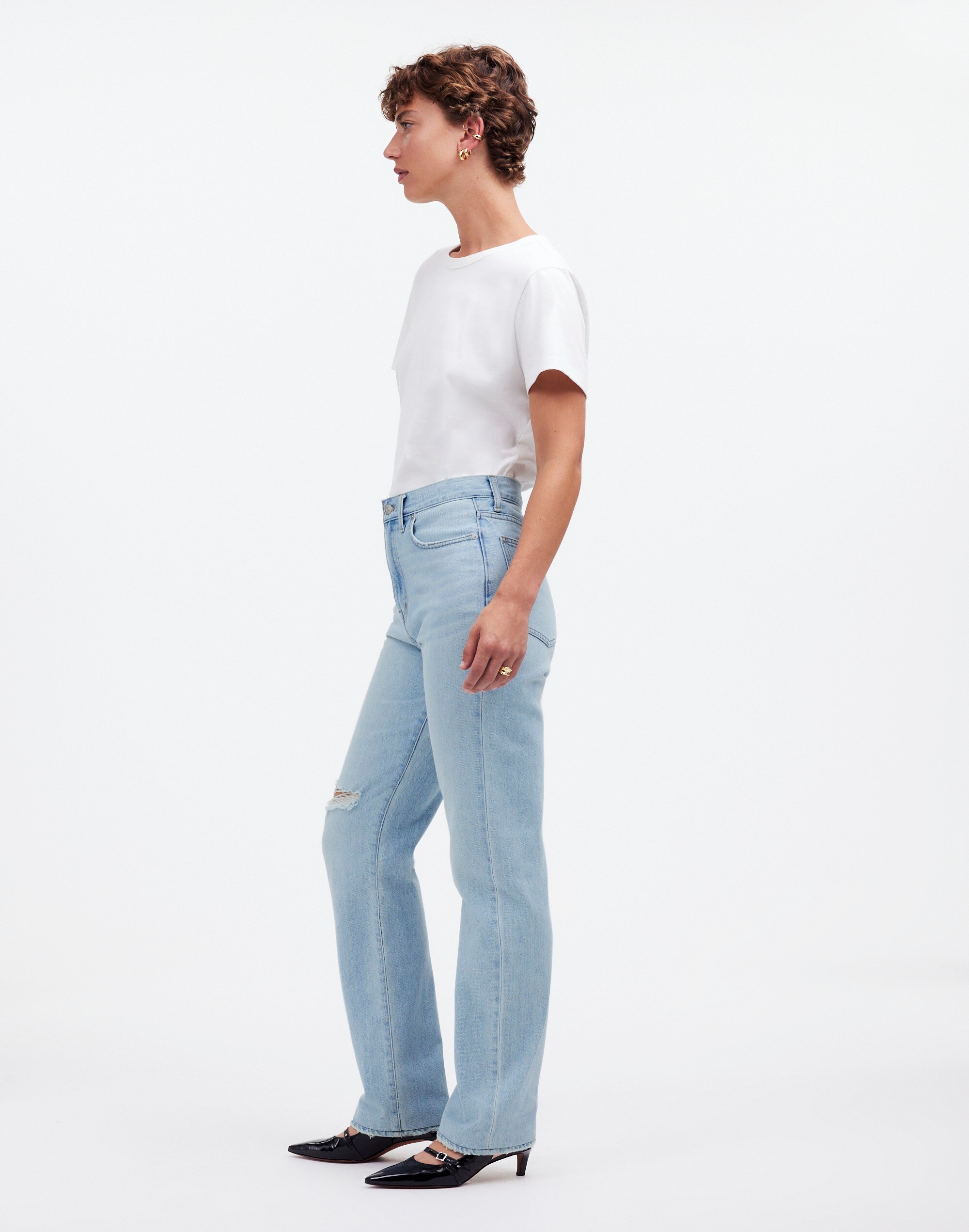 The Petite '90s Straight Jean in Semmes Wash: Ripped Edition in semmes wash image 3
