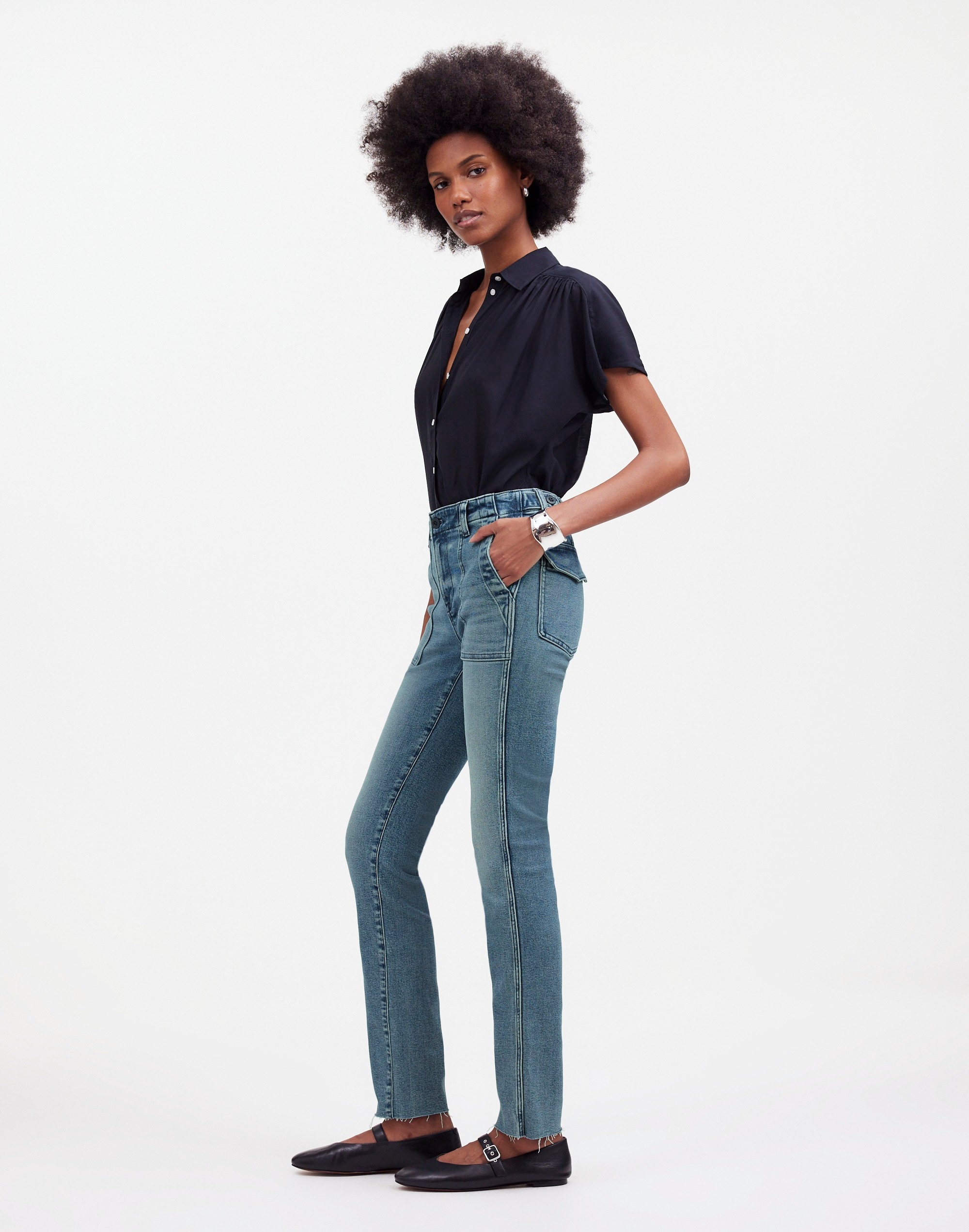 Mid-Rise Stovepipe Jeans in Shealy Wash: Raw-Hem Edition