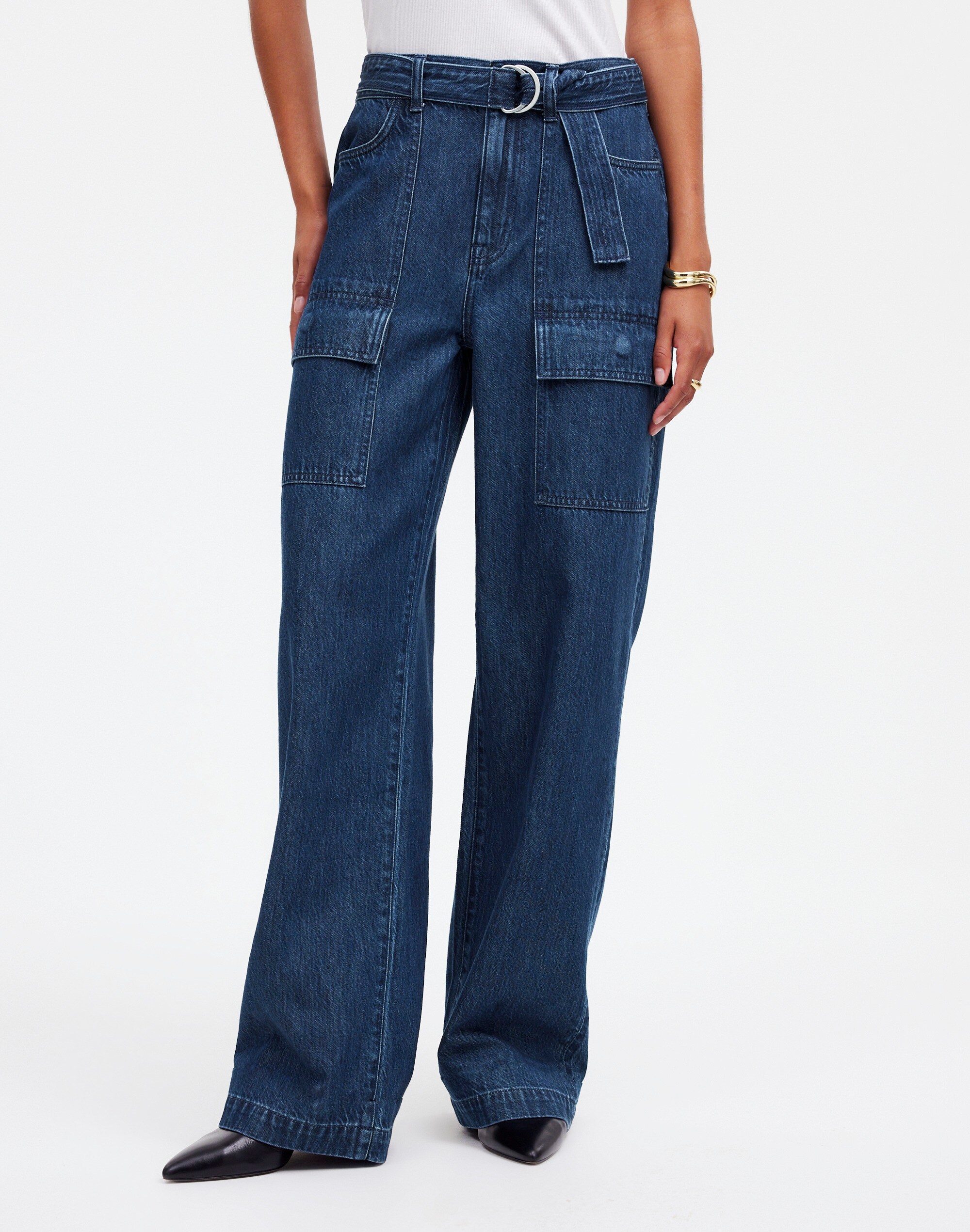 Belted Wide-Leg Cargo jeans in Marlberry Wash: Airy Denim Edition