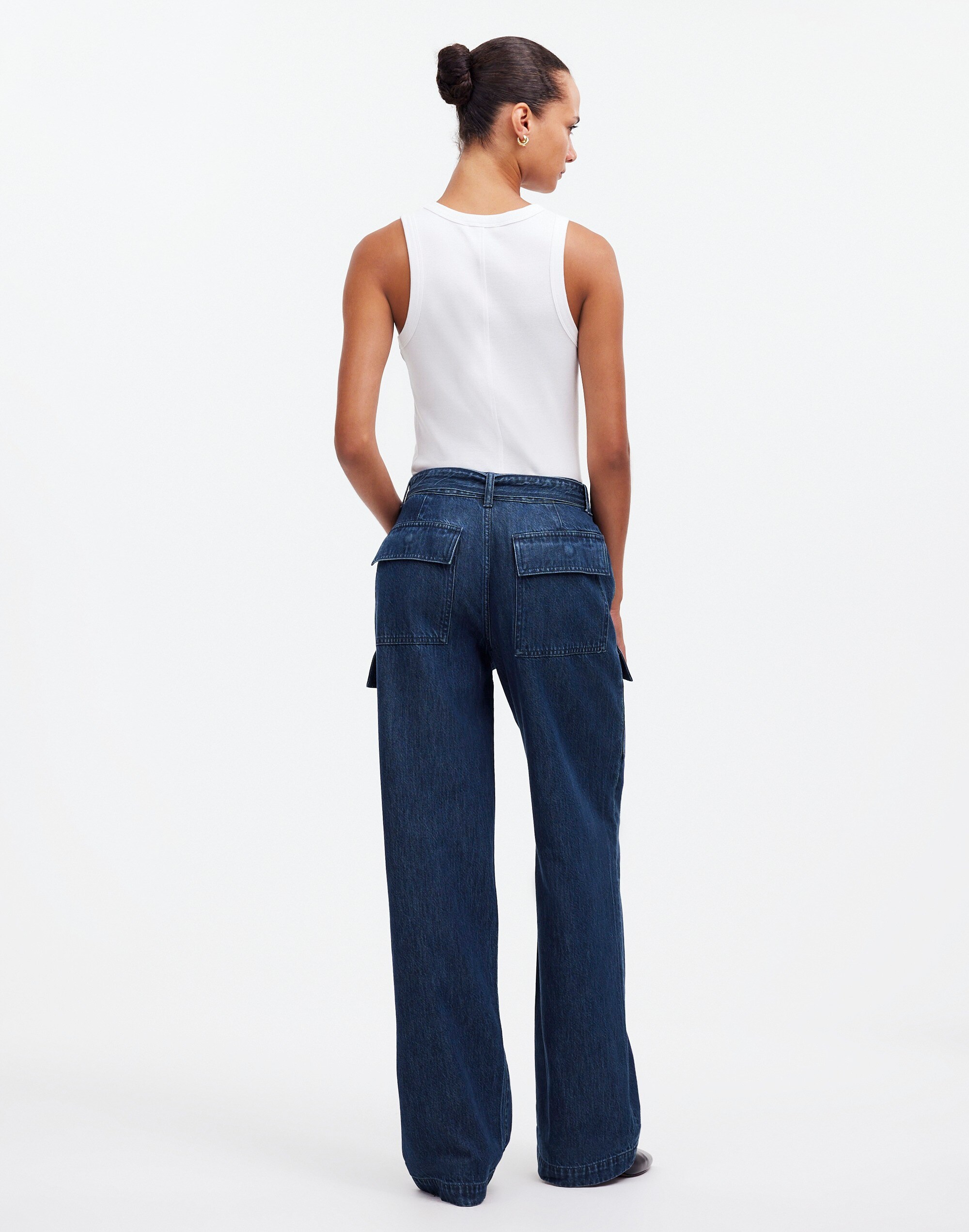 Belted Wide-Leg Cargo jeans in Marlberry Wash: Airy Denim Edition