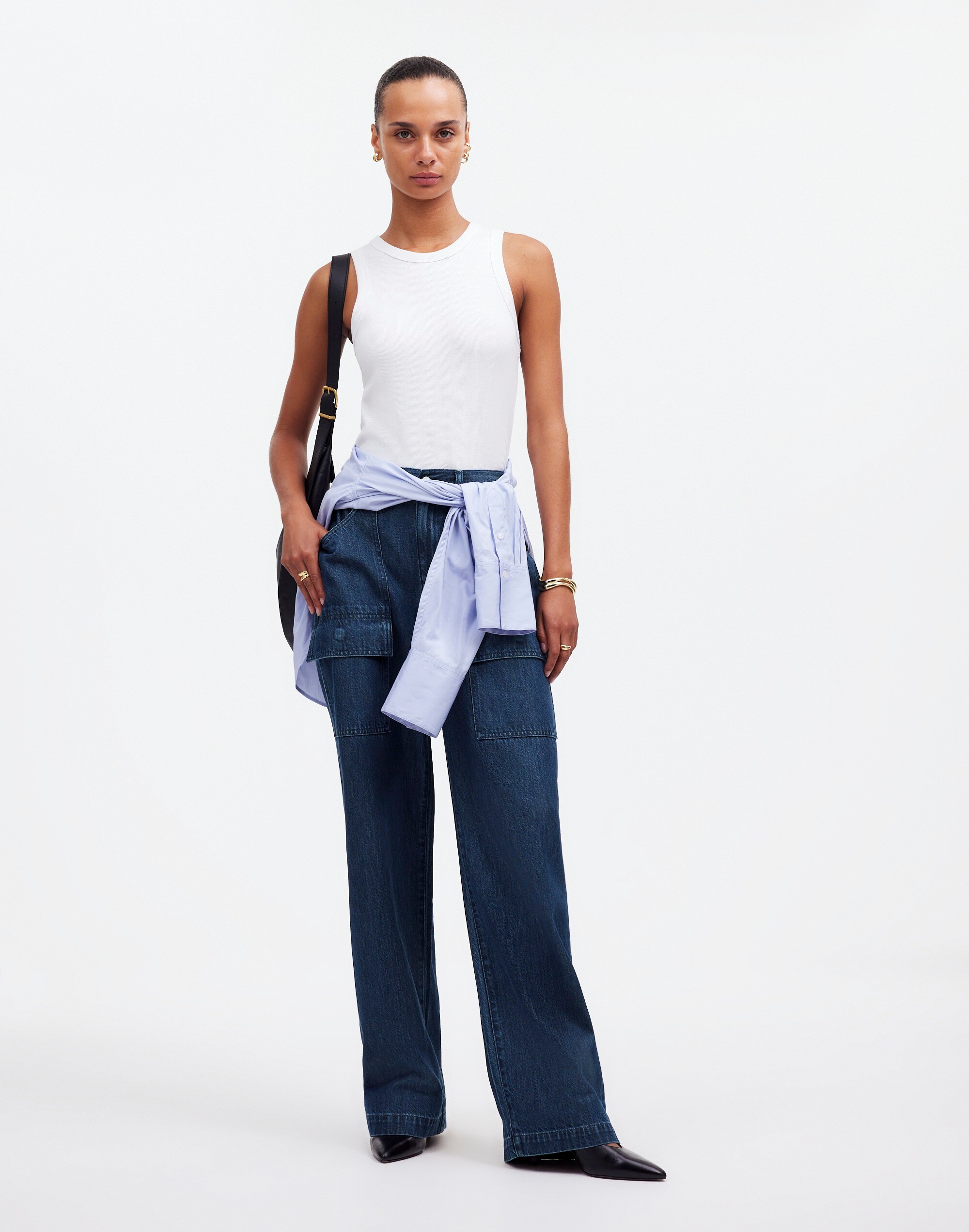 Belted Wide-Leg Cargo jeans in Marlberry Wash: Airy Denim Edition