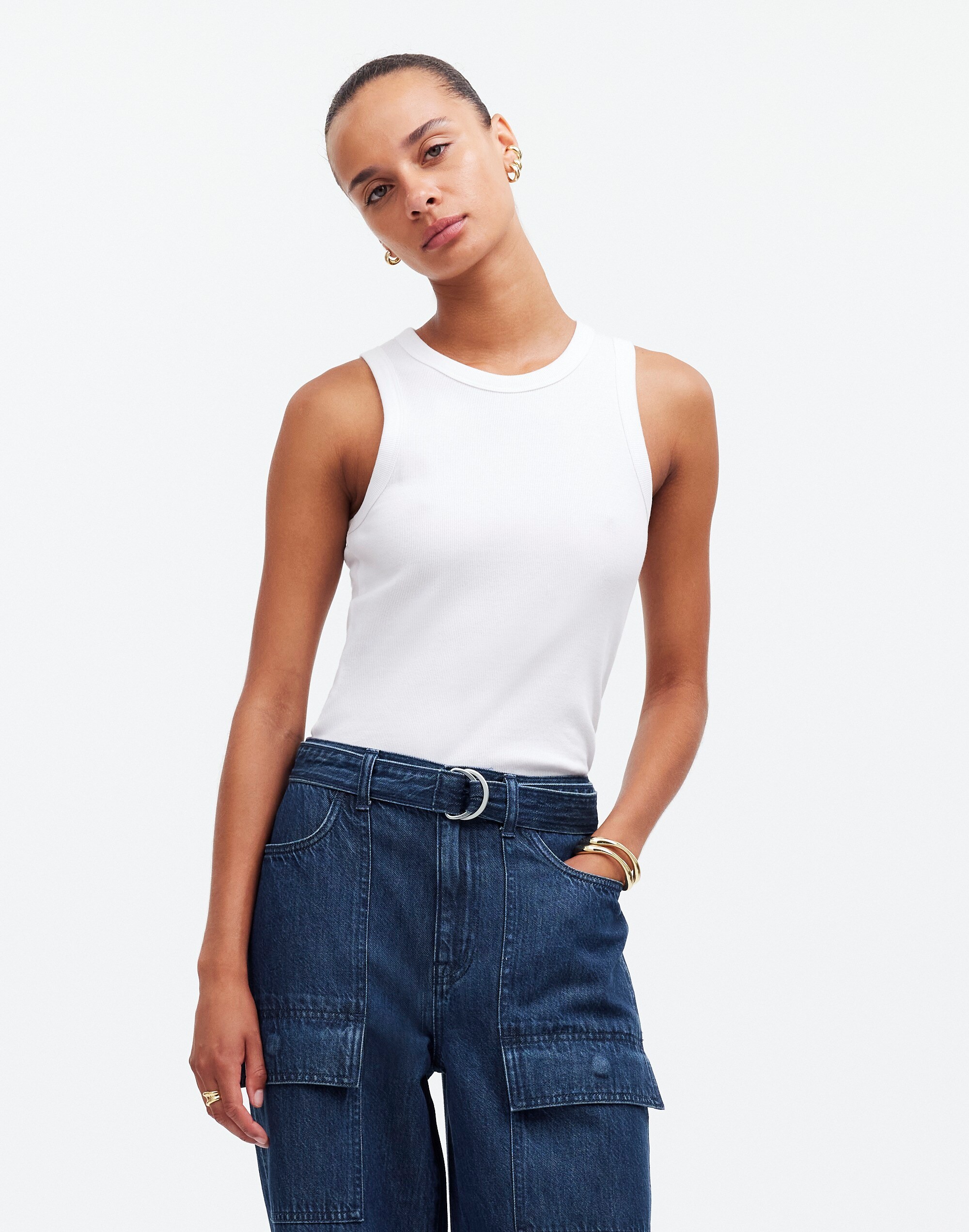 Belted Wide-Leg Cargo jeans in Marlberry Wash: Airy Denim Edition