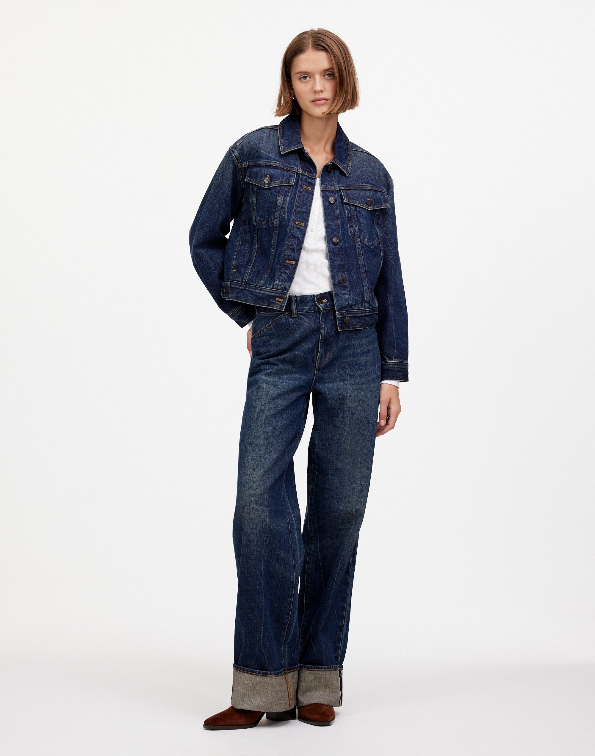 madewell x kaihara denim superwide-leg jeans in karney wash