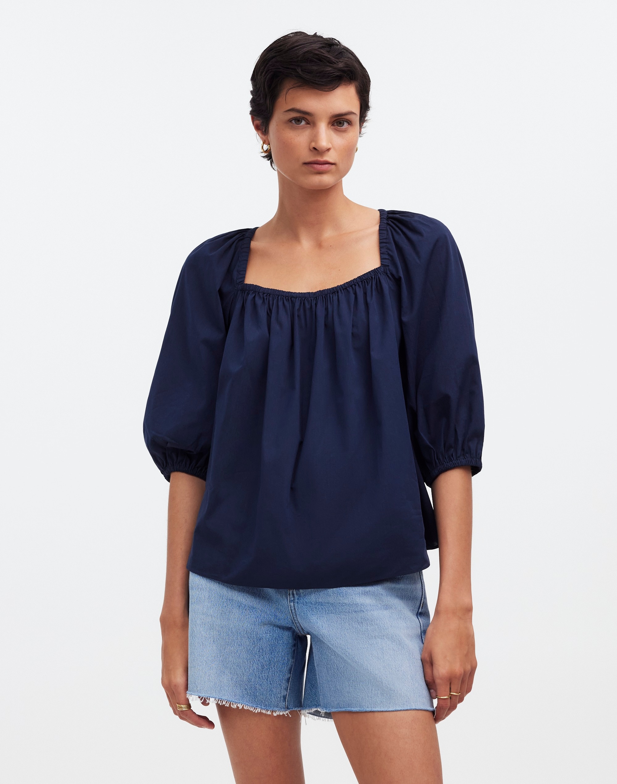 puff-sleeve babydoll top