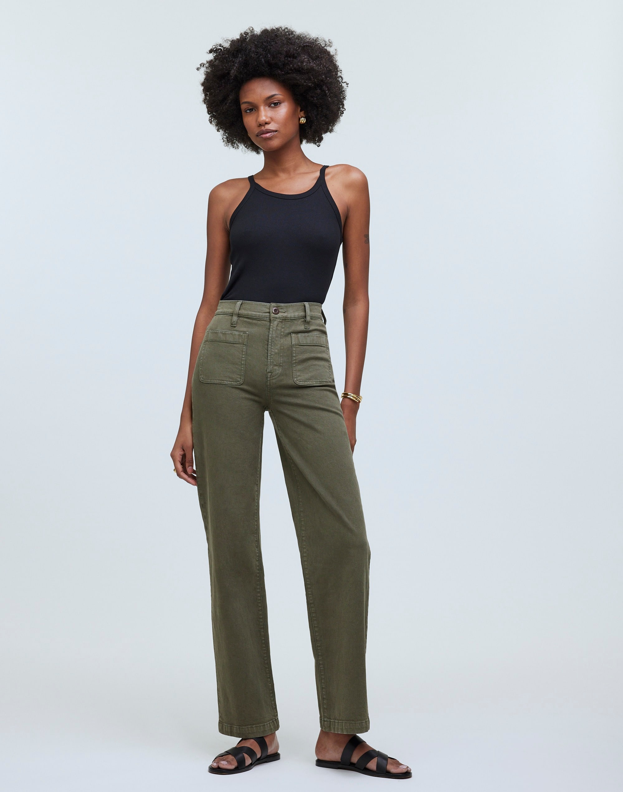 Mw The Emmett Wide-leg Full-length Pant In Faded Ivy