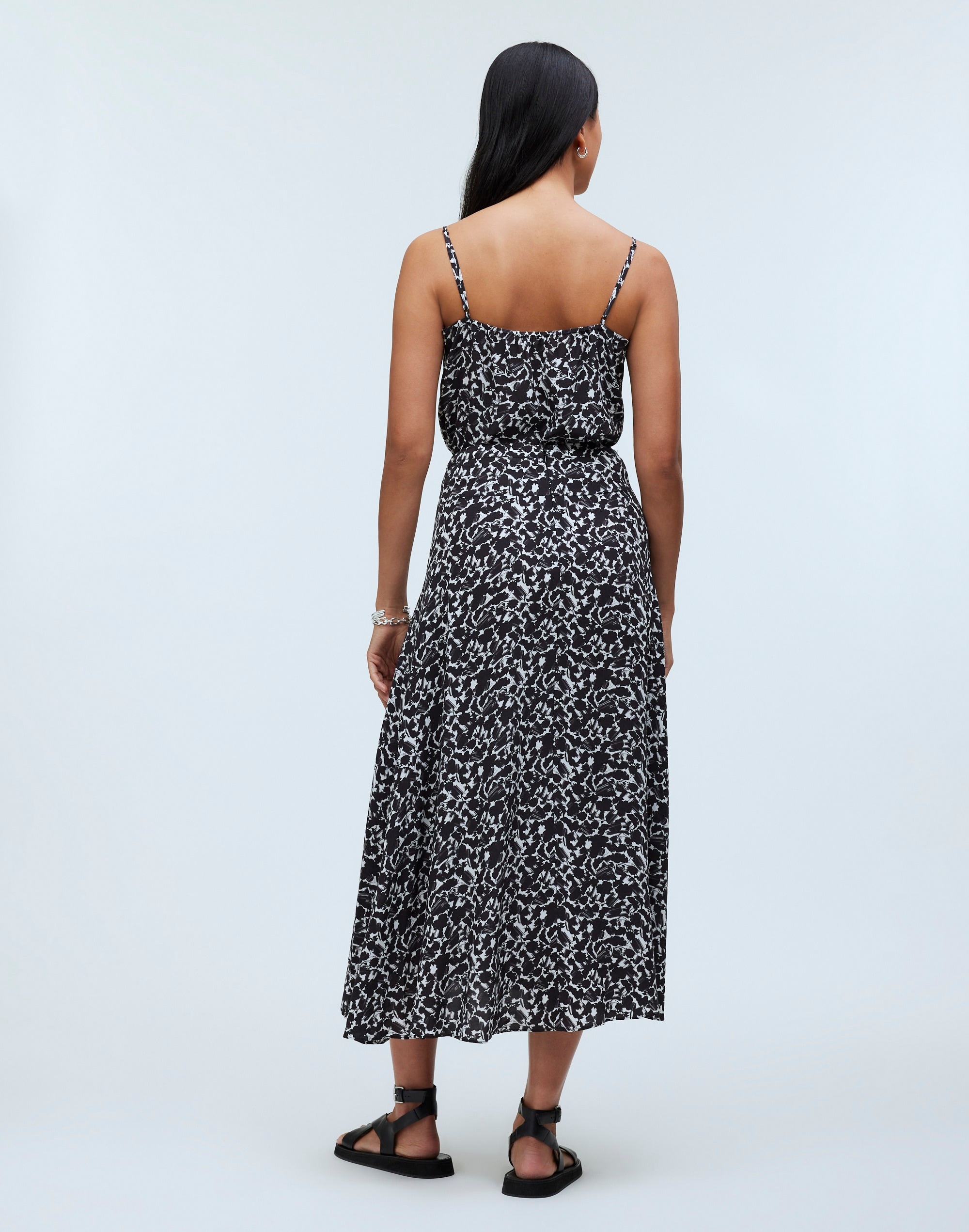 Side-Slit Midi Skirt in Floral Crepe