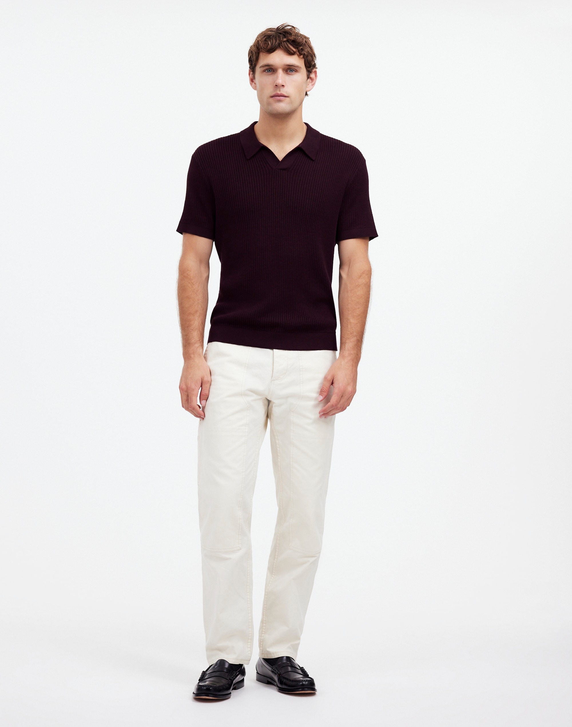 Open-Stitch Johnny-Collar Sweater Polo Shirt in roasted espresso image 2