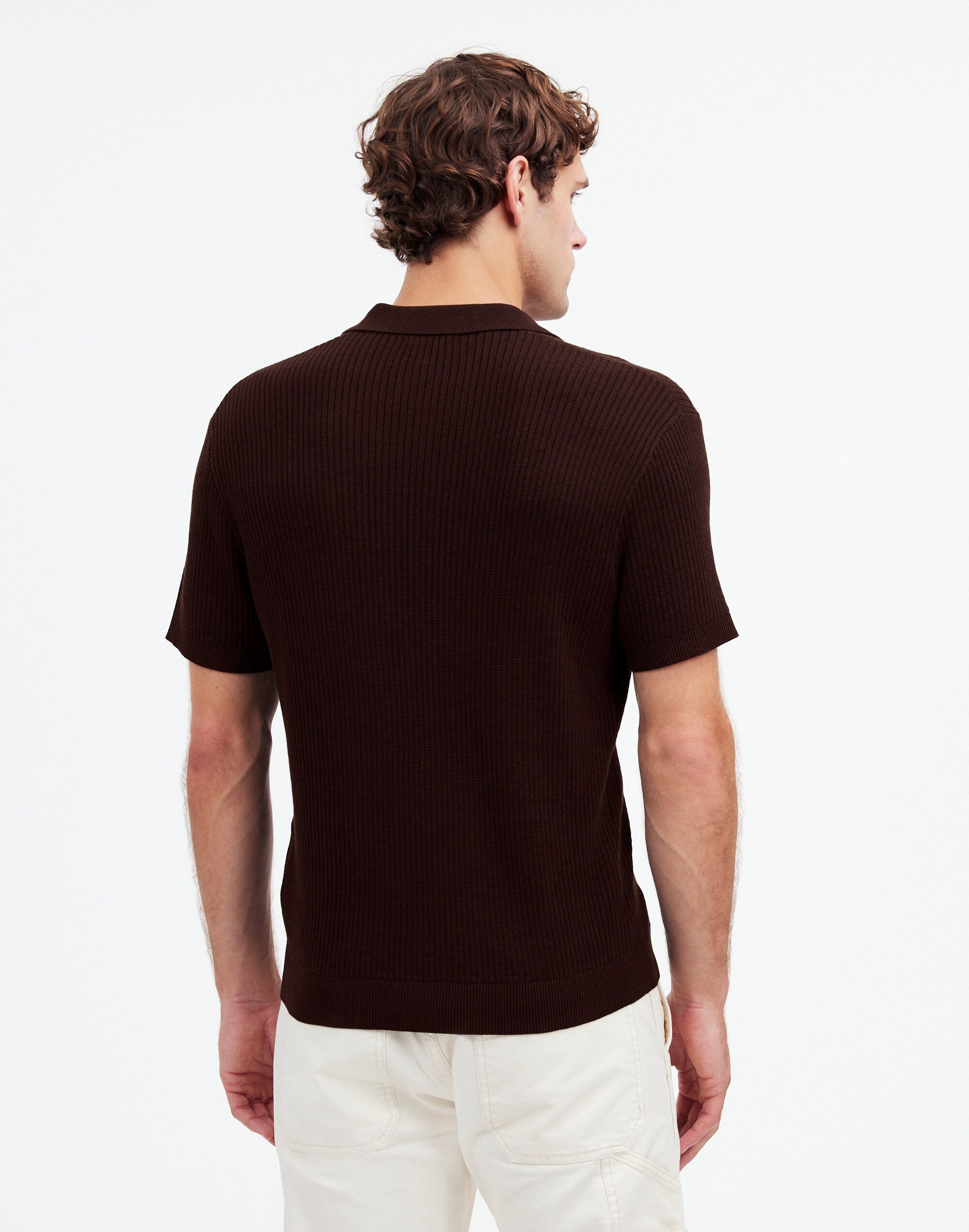 Open-Stitch Johnny-Collar Sweater Polo Shirt in roasted espresso image 4
