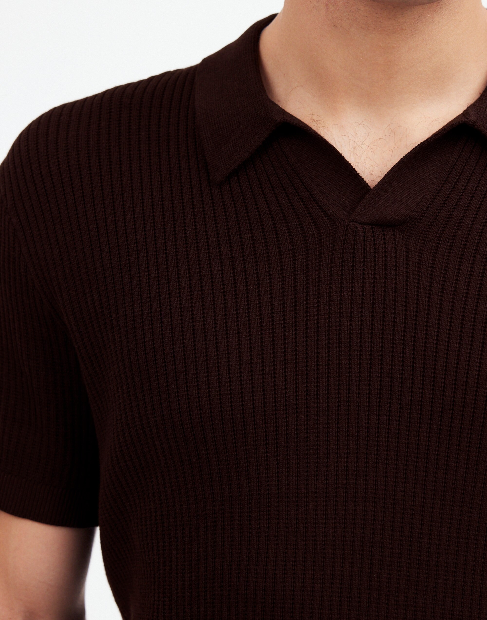 Open-Stitch Johnny-Collar Sweater Polo Shirt in roasted espresso image 5